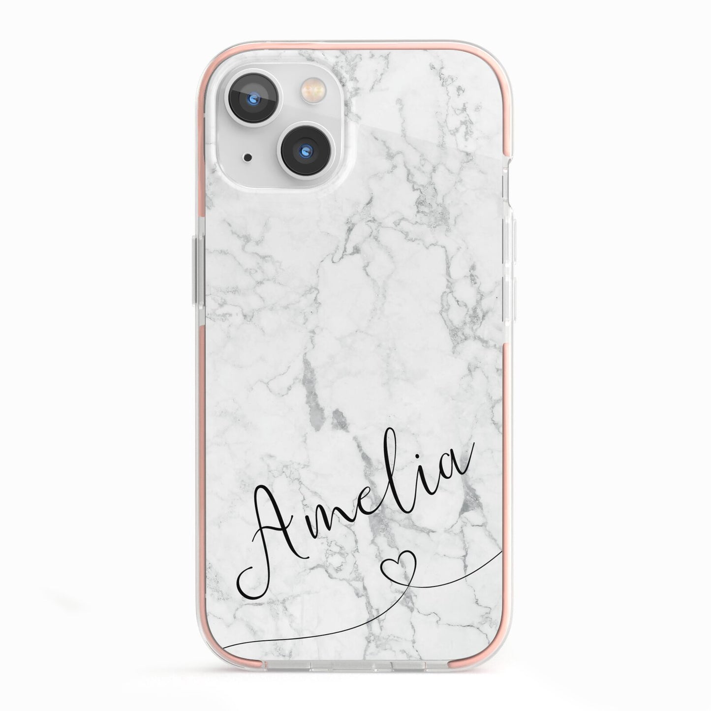 Marble with Custom Name iPhone 13 TPU Impact Case with Pink Edges