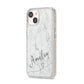 Marble with Custom Name iPhone 14 Glitter Tough Case Starlight Angled Image
