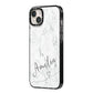 Marble with Custom Name iPhone 14 Plus Black Impact Case Side Angle on Silver phone