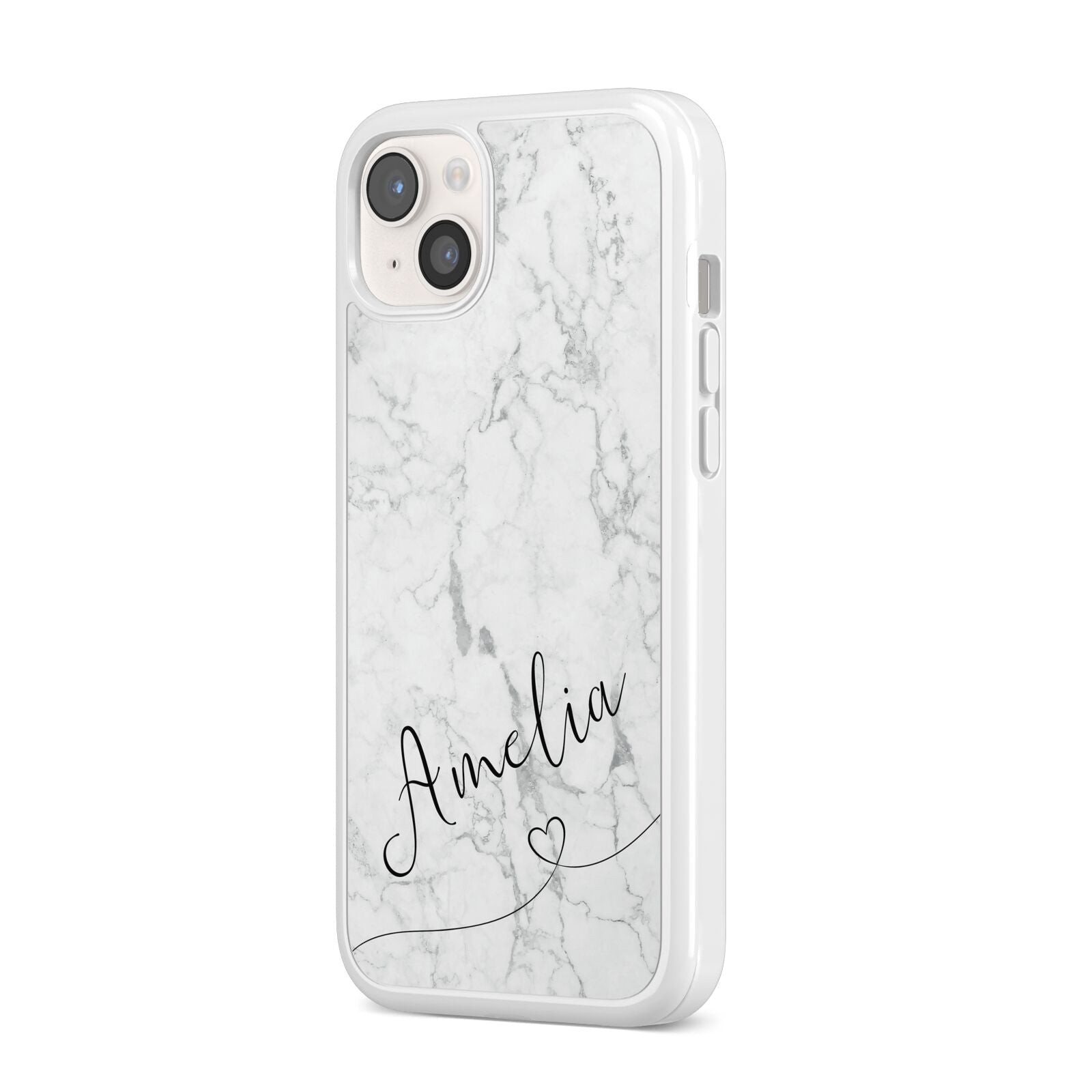 Marble with Custom Name iPhone 14 Plus Clear Tough Case Starlight Angled Image