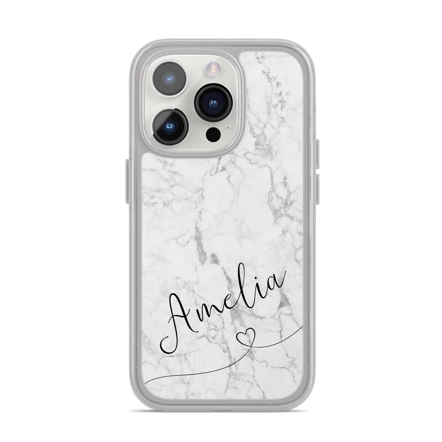 Marble with Custom Name iPhone 14 Pro Clear Tough Case Silver