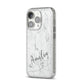 Marble with Custom Name iPhone 14 Pro Glitter Tough Case Silver Angled Image