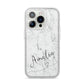 Marble with Custom Name iPhone 14 Pro Glitter Tough Case Silver