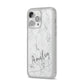 Marble with Custom Name iPhone 14 Pro Max Clear Tough Case Silver Angled Image