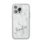 Marble with Custom Name iPhone 14 Pro Max Clear Tough Case Silver