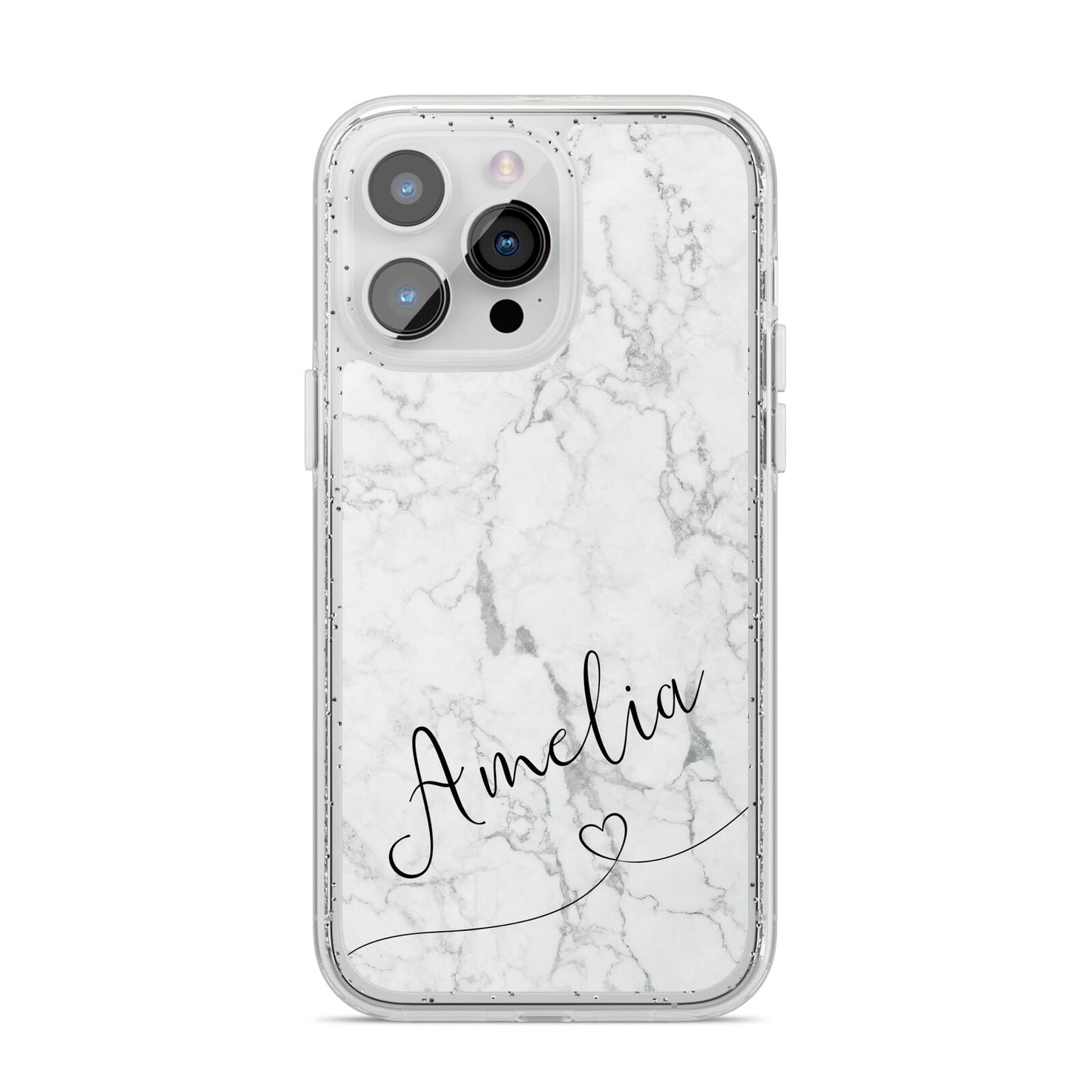 Marble with Custom Name iPhone 14 Pro Max Glitter Tough Case Silver