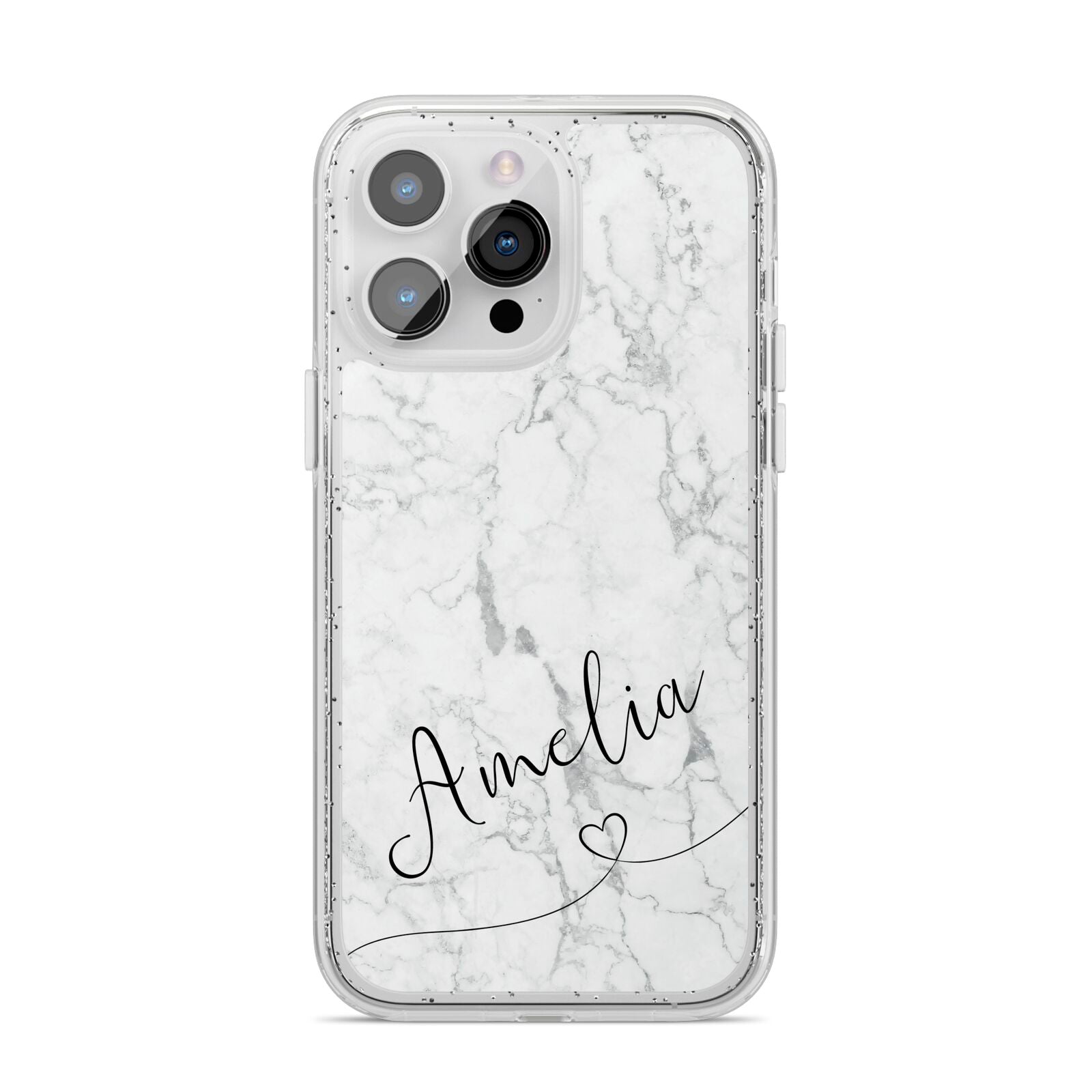 Marble with Custom Name iPhone 14 Pro Max Glitter Tough Case Silver
