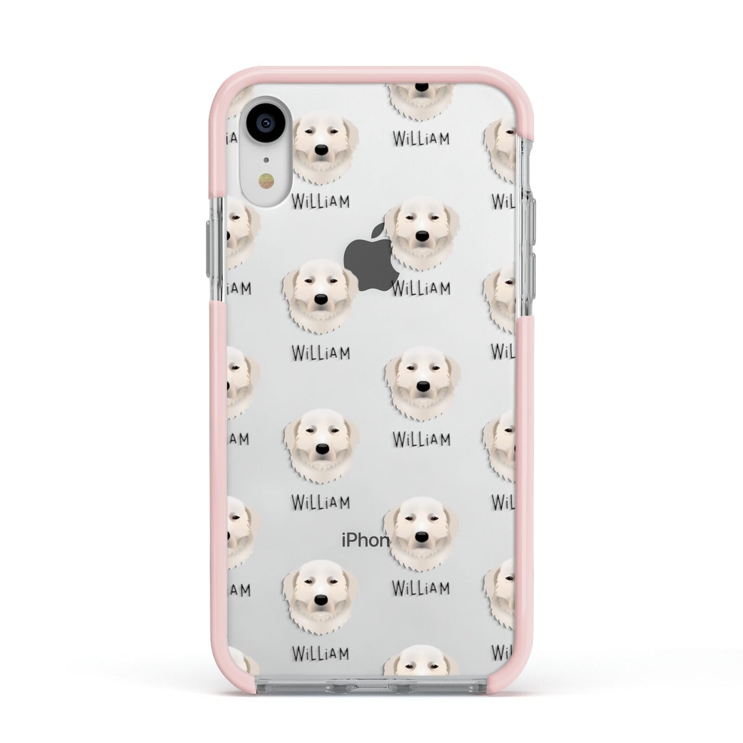 Maremma Sheepdog Icon with Name Apple iPhone XR Impact Case Pink Edge on Silver Phone