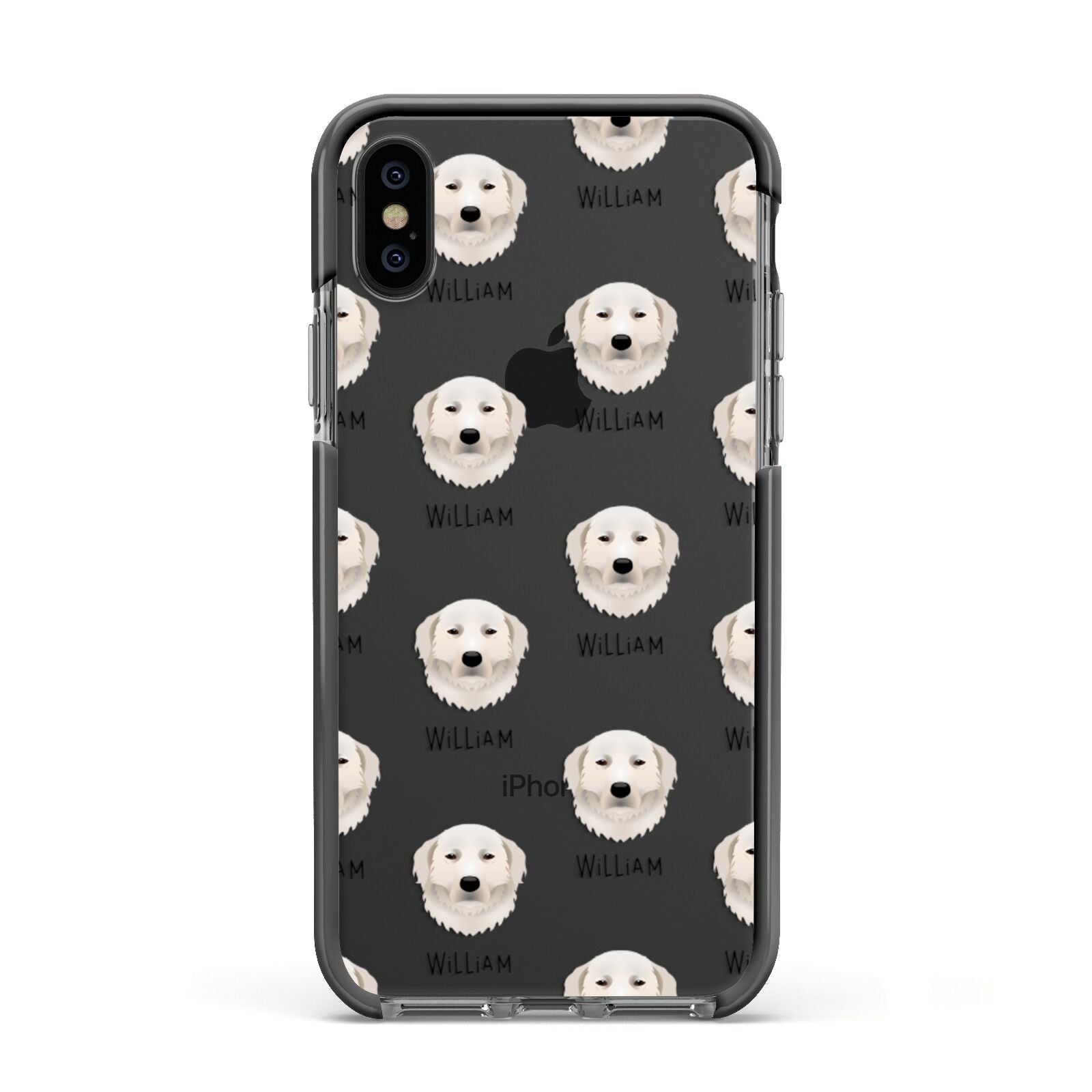Maremma Sheepdog Icon with Name Apple iPhone Xs Impact Case Black Edge on Black Phone
