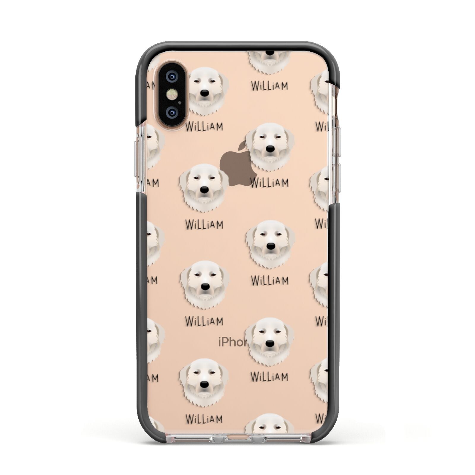 Maremma Sheepdog Icon with Name Apple iPhone Xs Impact Case Black Edge on Gold Phone