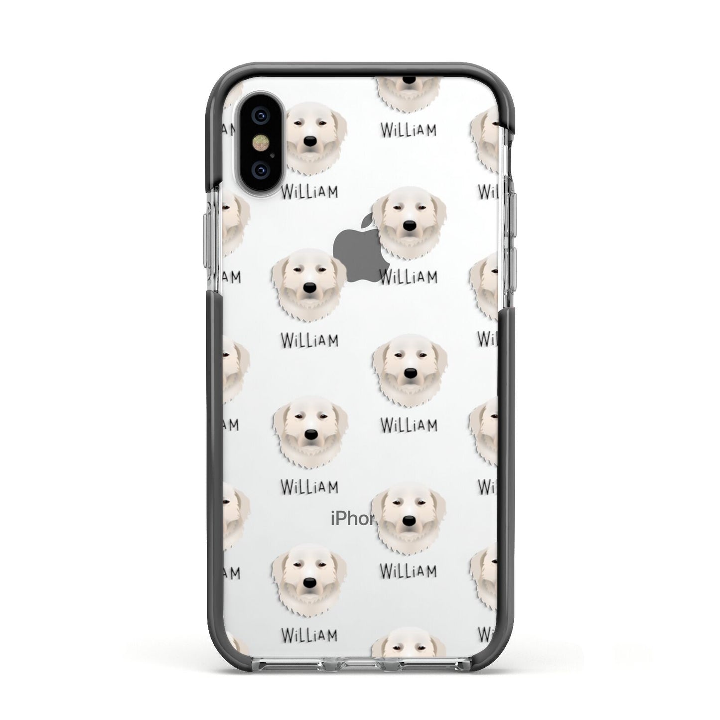 Maremma Sheepdog Icon with Name Apple iPhone Xs Impact Case Black Edge on Silver Phone
