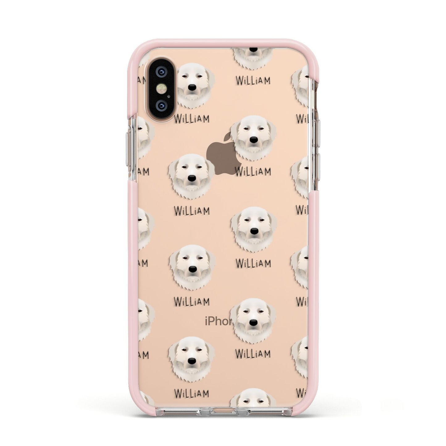 Maremma Sheepdog Icon with Name Apple iPhone Xs Impact Case Pink Edge on Gold Phone