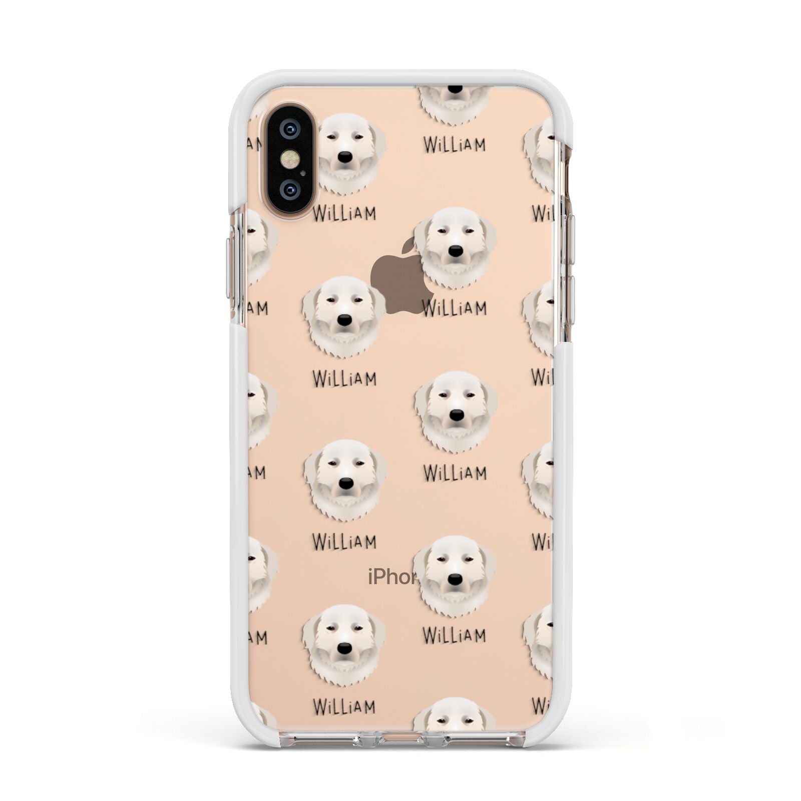 Maremma Sheepdog Icon with Name Apple iPhone Xs Impact Case White Edge on Gold Phone