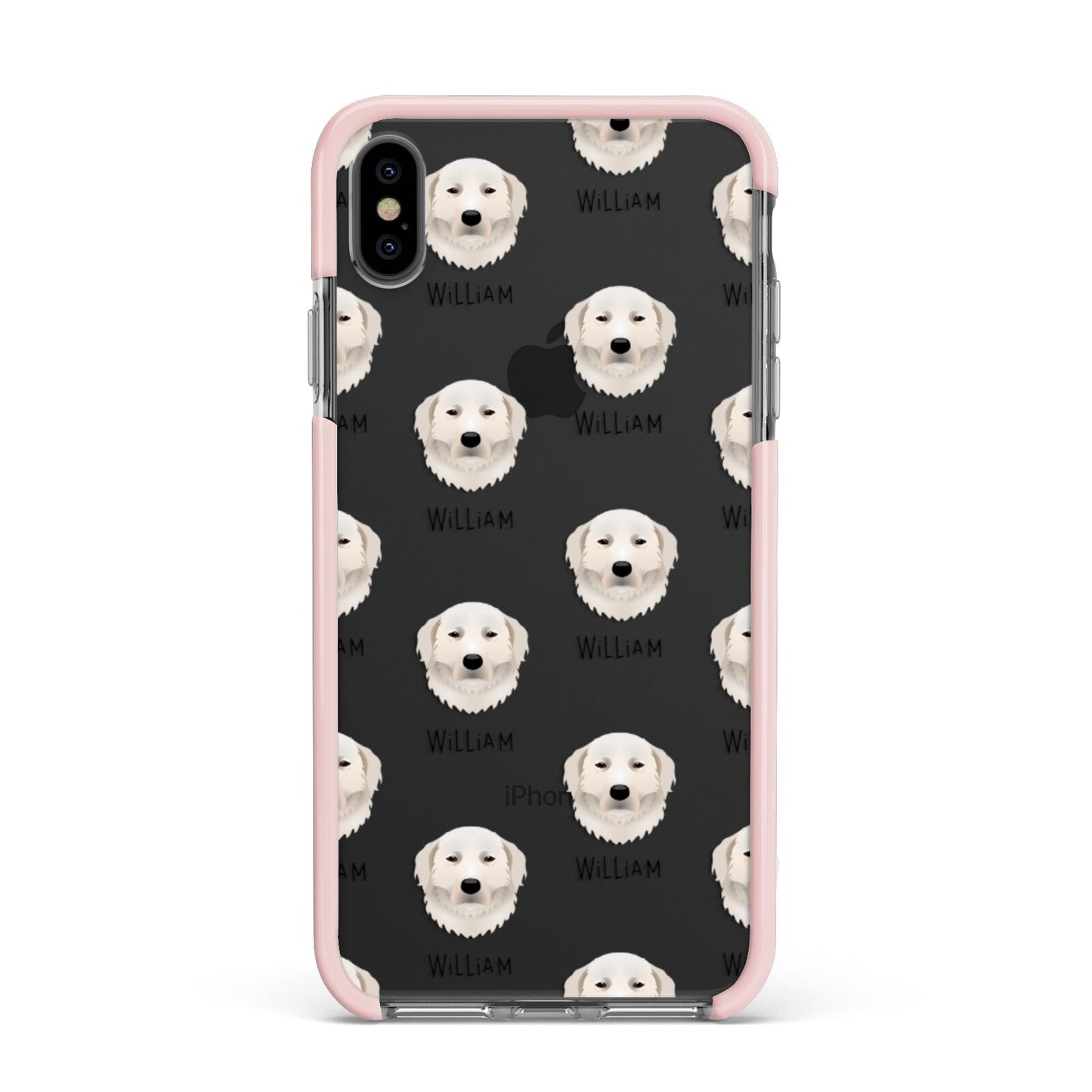 Maremma Sheepdog Icon with Name Apple iPhone Xs Max Impact Case Pink Edge on Black Phone