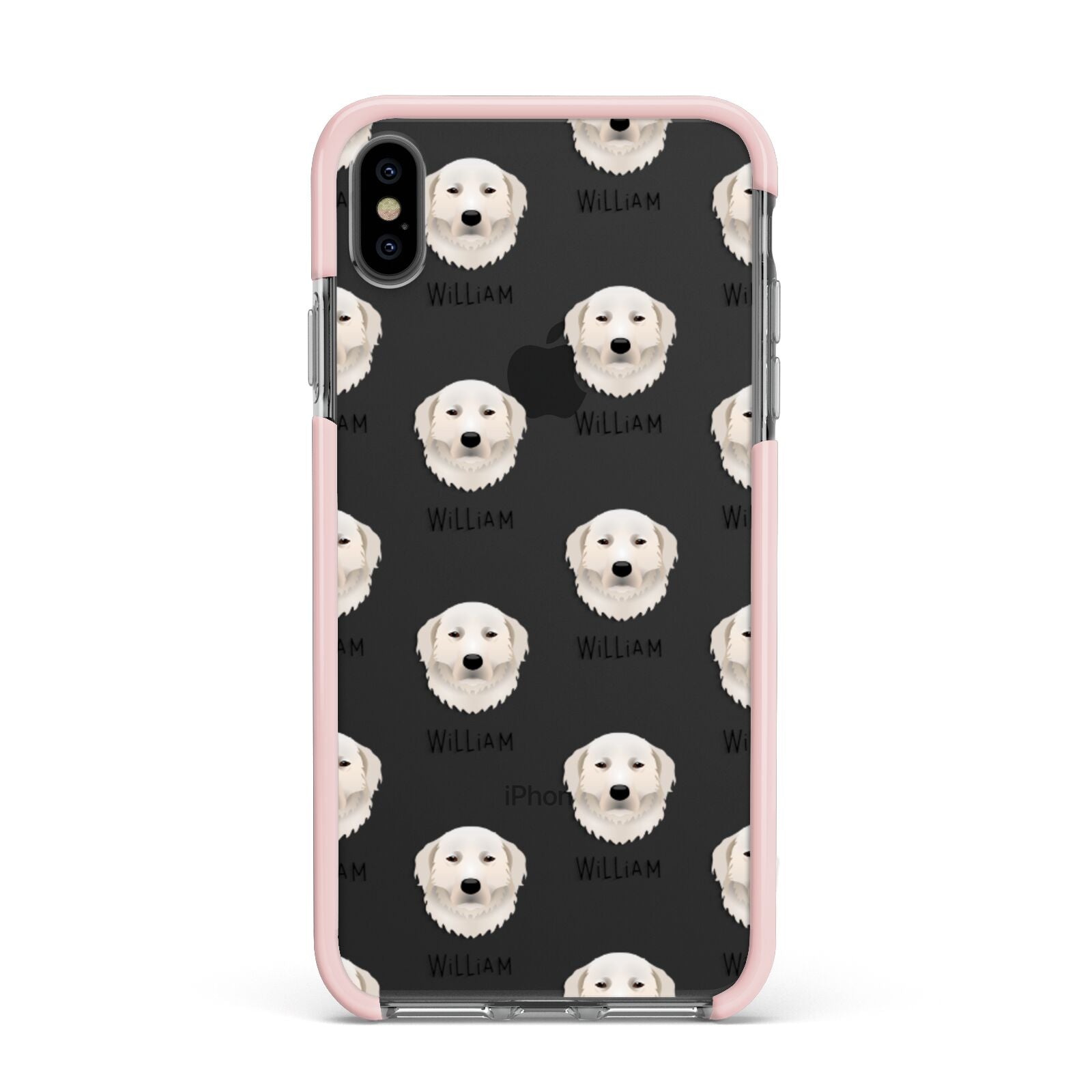 Maremma Sheepdog Icon with Name Apple iPhone Xs Max Impact Case Pink Edge on Black Phone