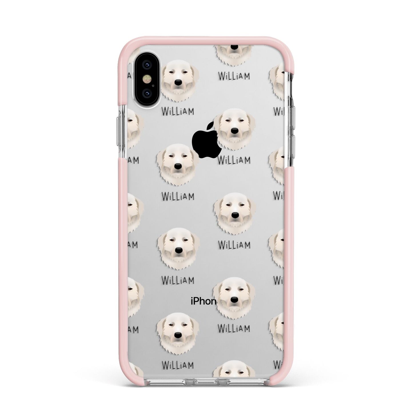 Maremma Sheepdog Icon with Name Apple iPhone Xs Max Impact Case Pink Edge on Silver Phone