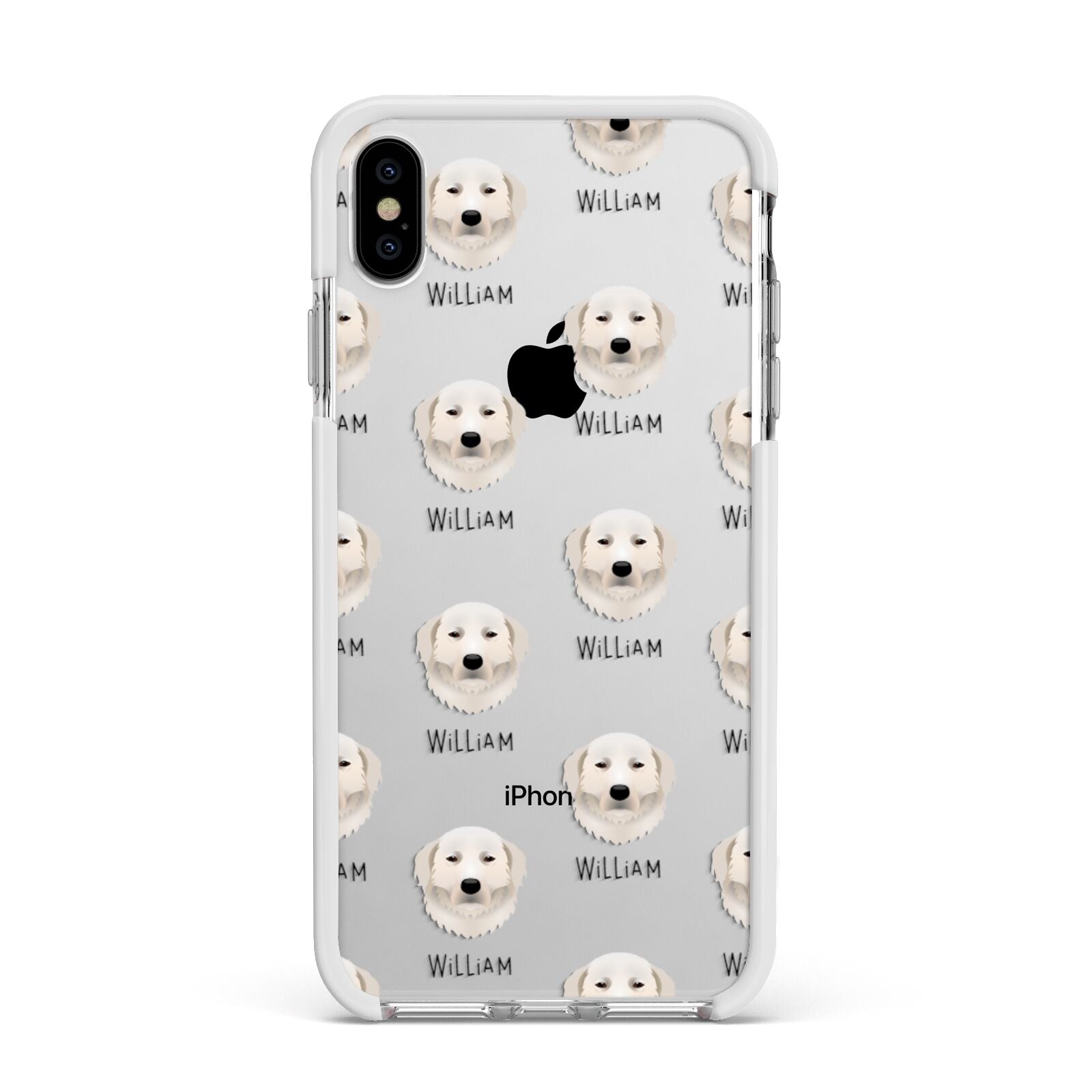 Maremma Sheepdog Icon with Name Apple iPhone Xs Max Impact Case White Edge on Silver Phone