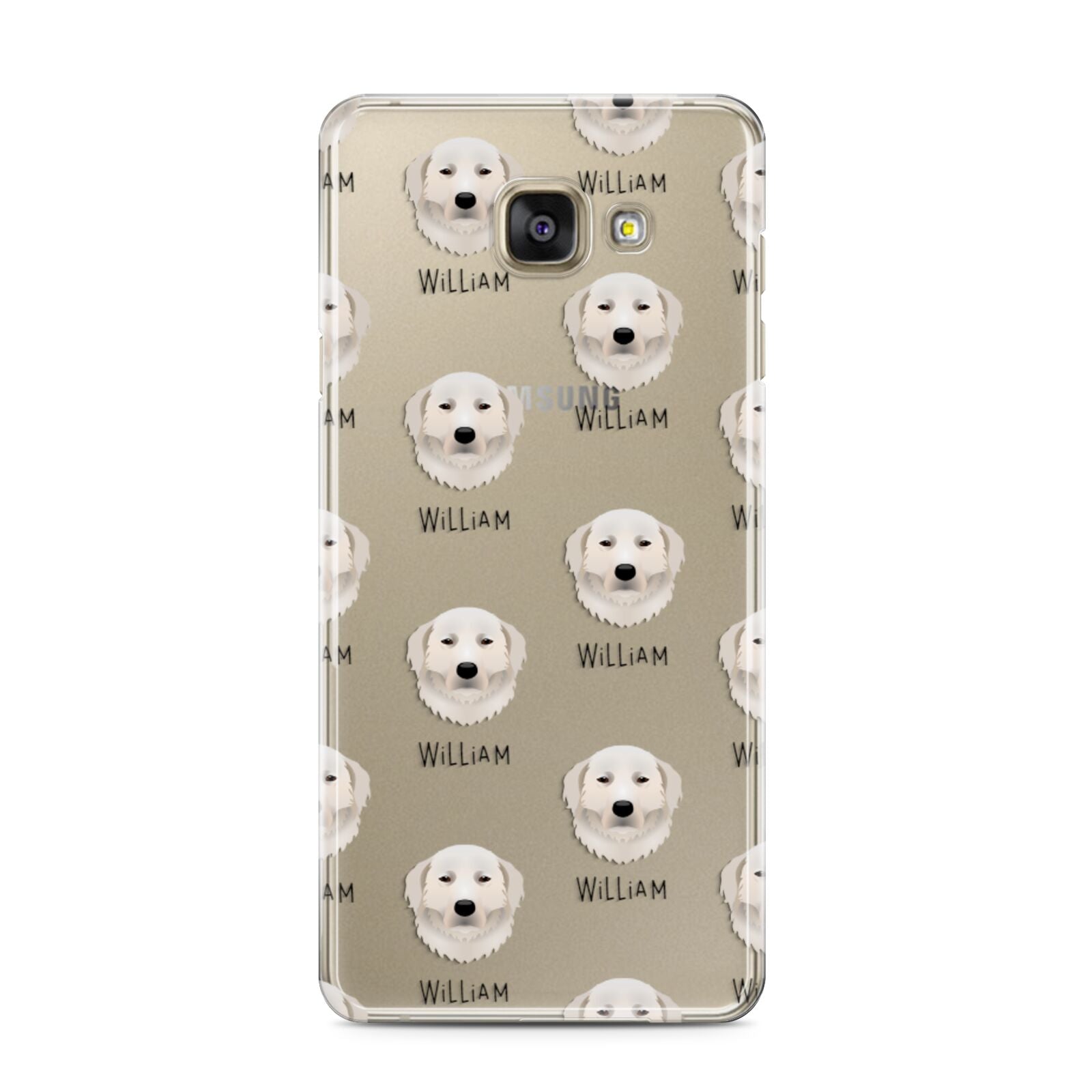 Maremma Sheepdog Icon with Name Samsung Galaxy A3 2016 Case on gold phone