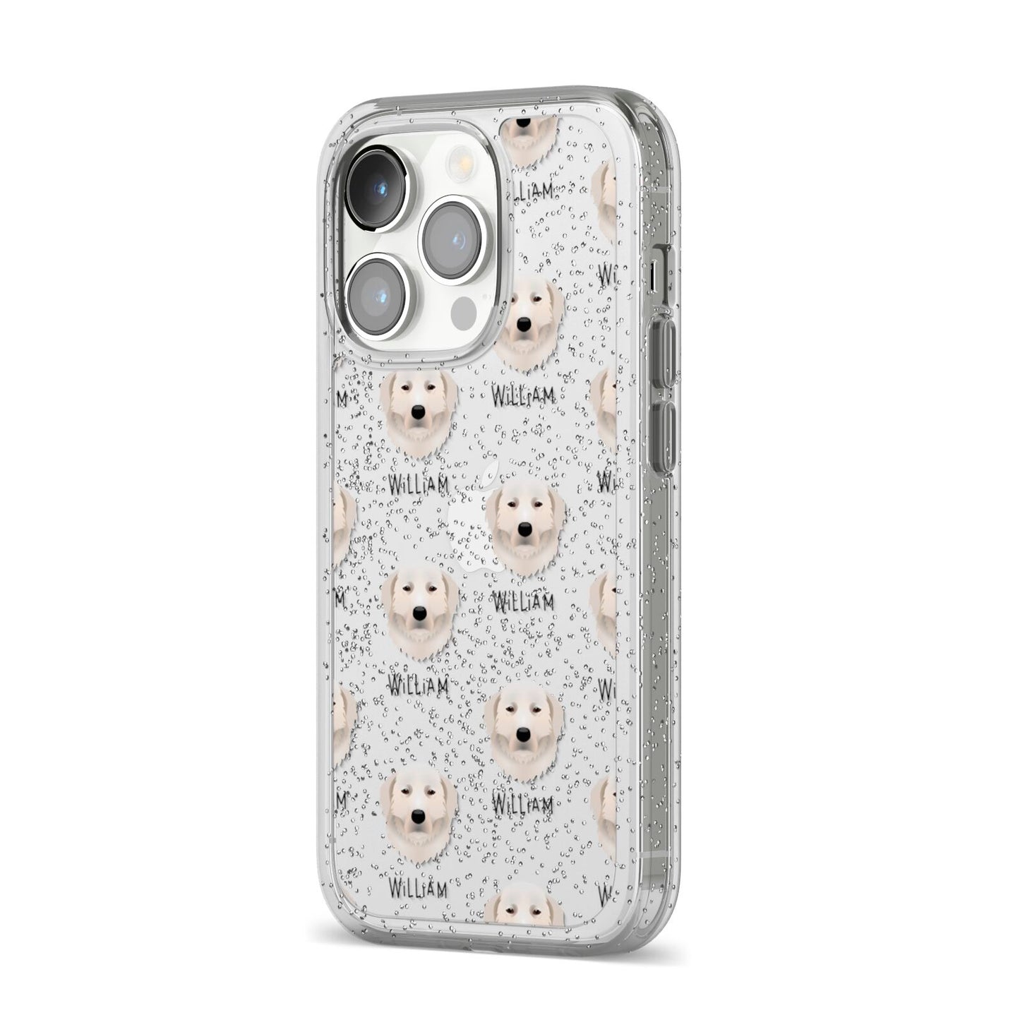 Maremma Sheepdog Icon with Name iPhone 14 Pro Glitter Tough Case Silver Angled Image
