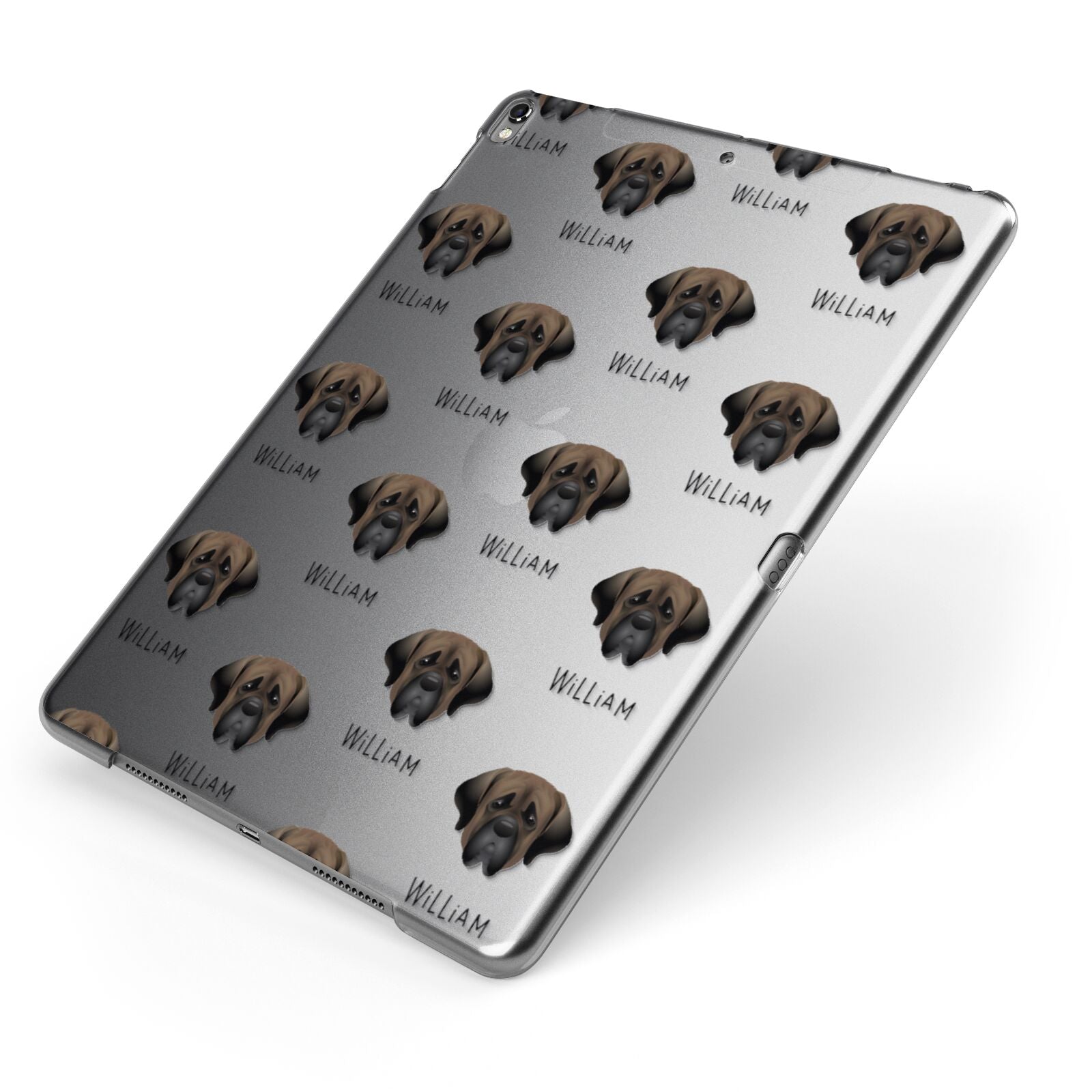 Mastiff Icon with Name Apple iPad Case on Grey iPad Side View