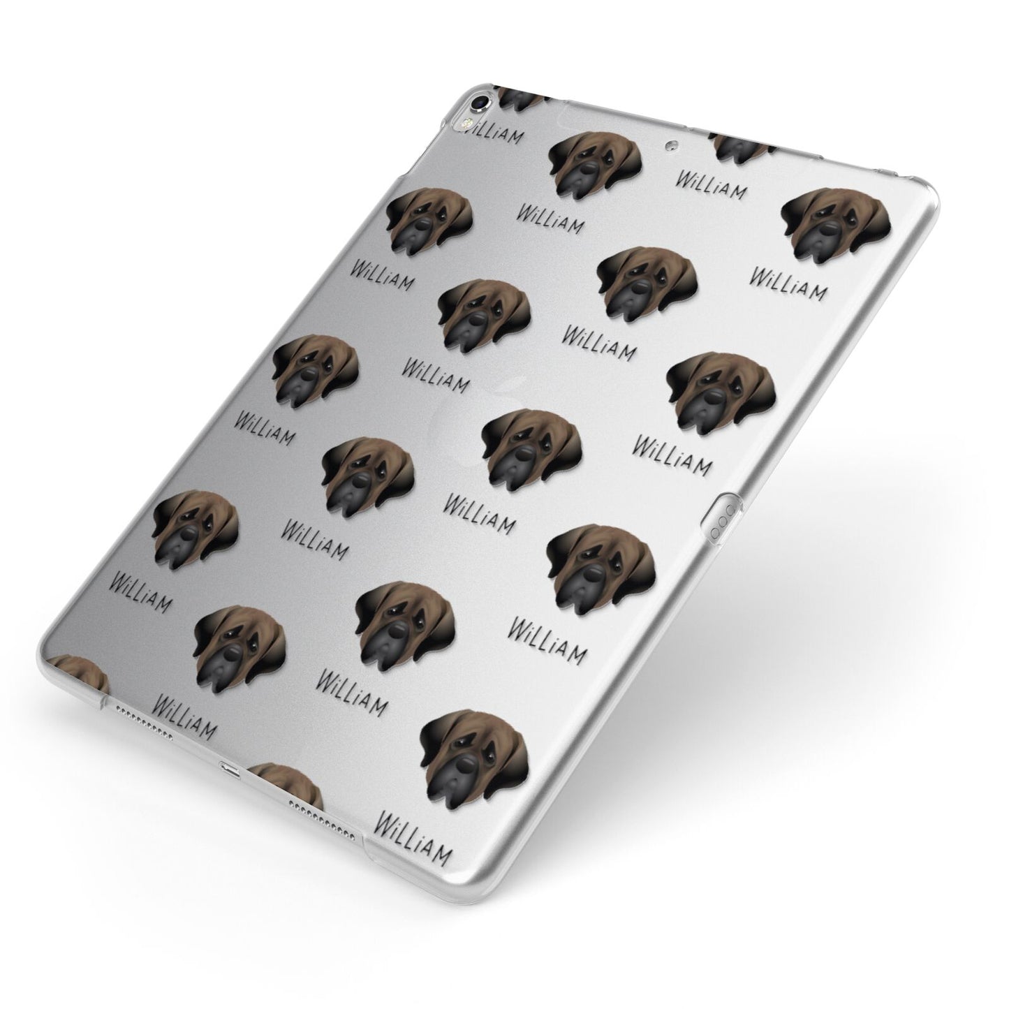 Mastiff Icon with Name Apple iPad Case on Silver iPad Side View