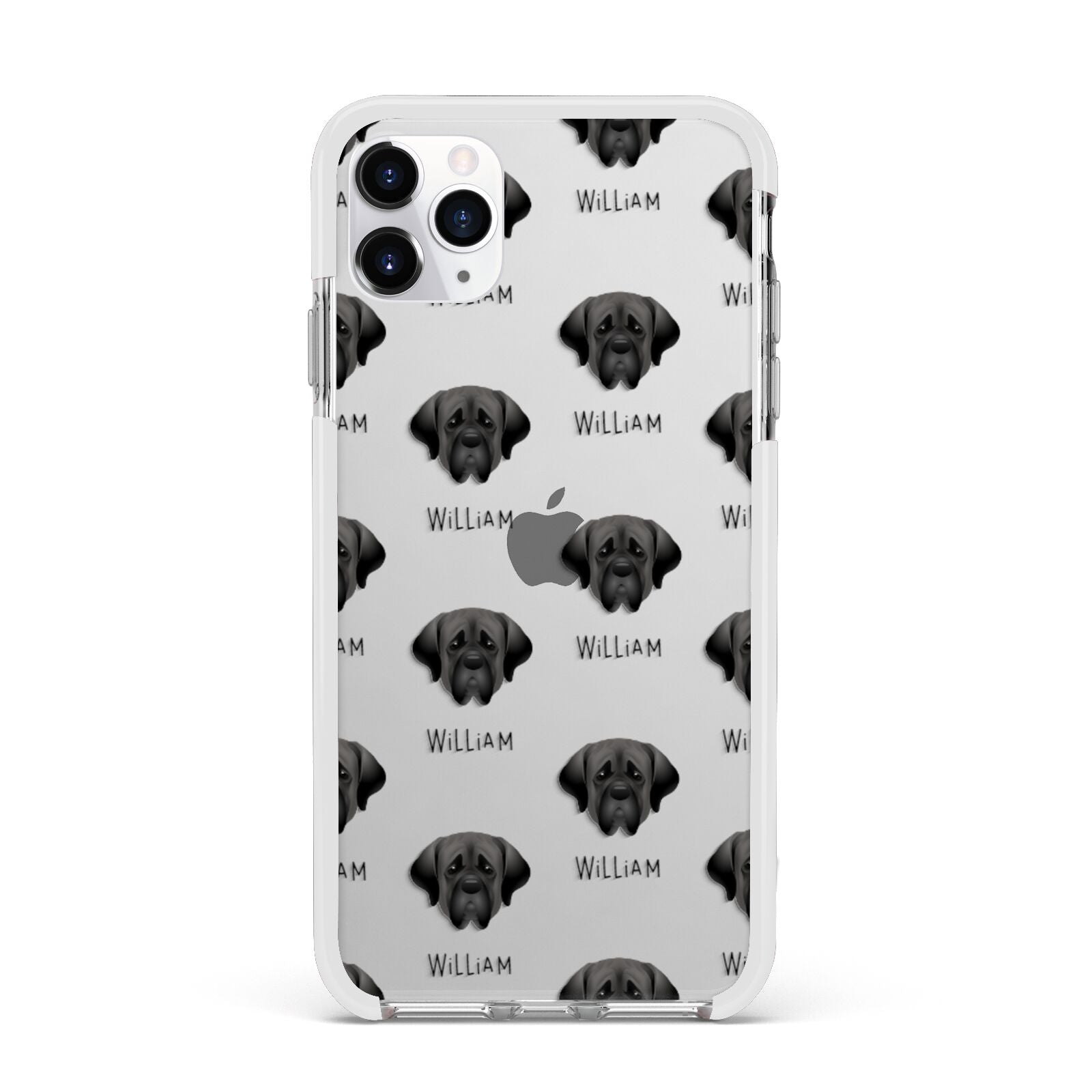 Mastiff Icon with Name Apple iPhone 11 Pro Max in Silver with White Impact Case
