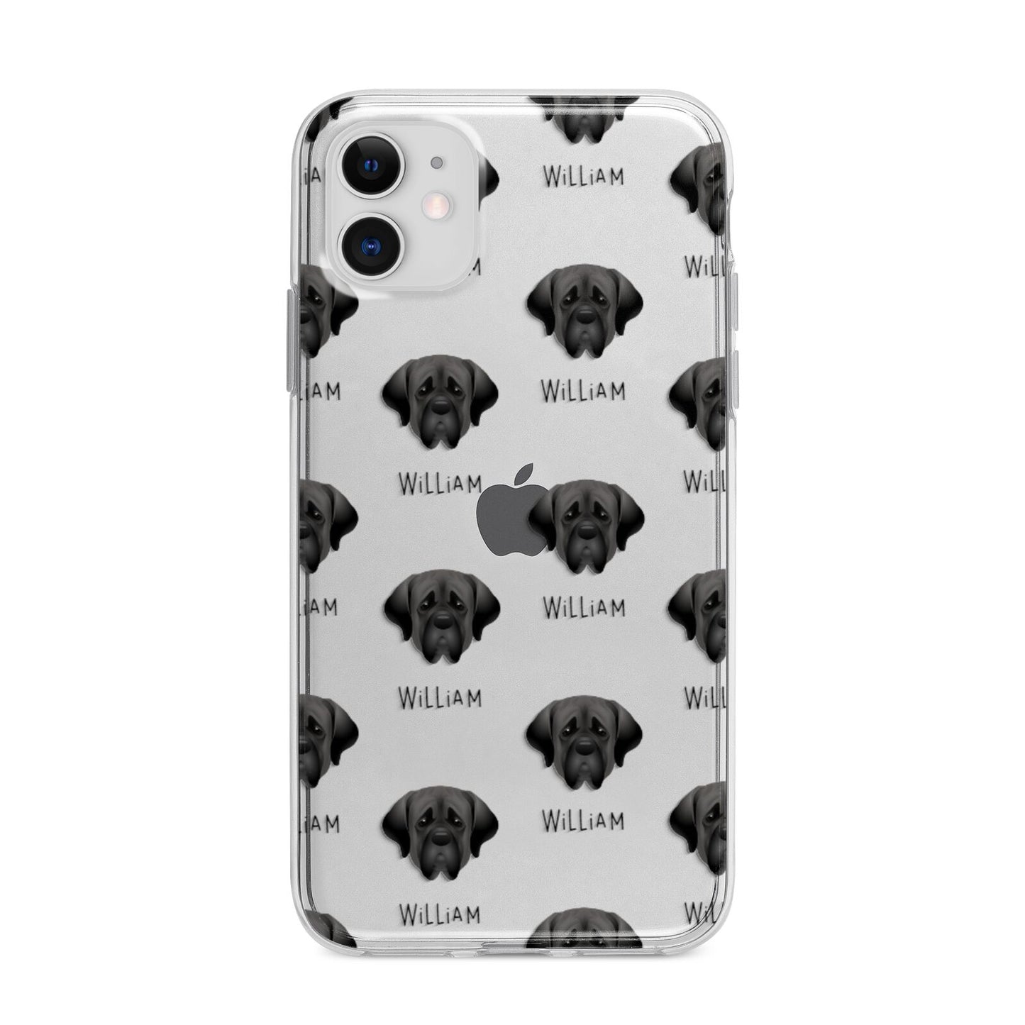 Mastiff Icon with Name Apple iPhone 11 in White with Bumper Case