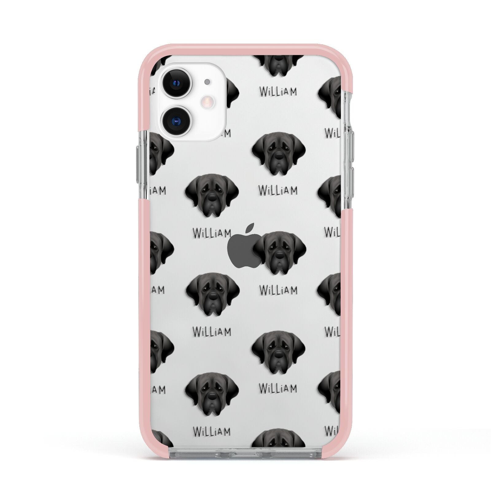 Mastiff Icon with Name Apple iPhone 11 in White with Pink Impact Case