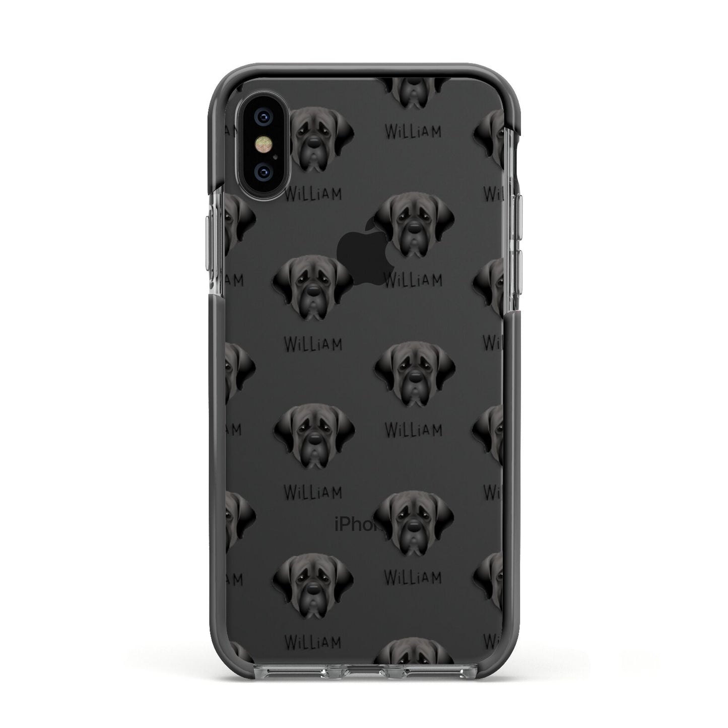 Mastiff Icon with Name Apple iPhone Xs Impact Case Black Edge on Black Phone