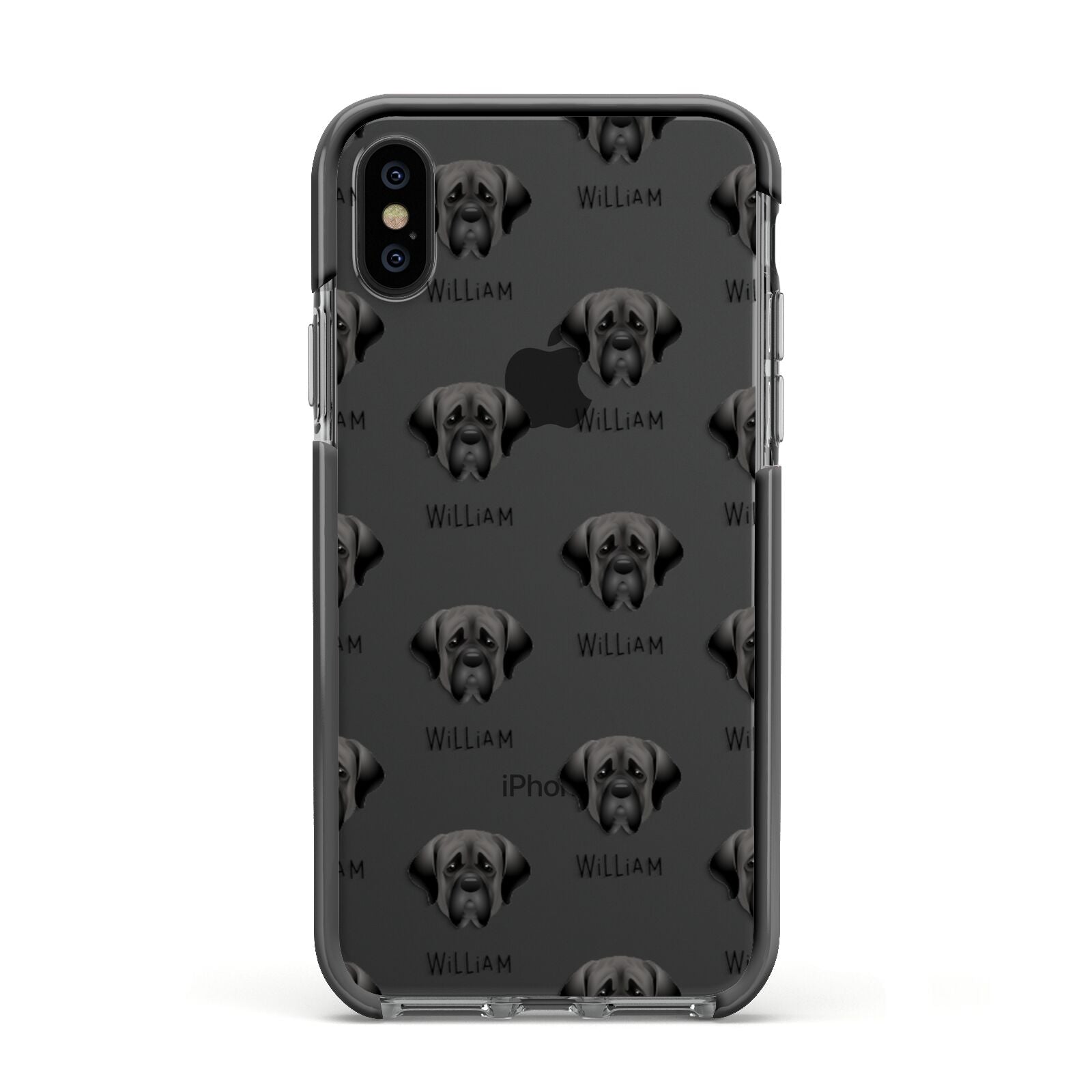 Mastiff Icon with Name Apple iPhone Xs Impact Case Black Edge on Black Phone
