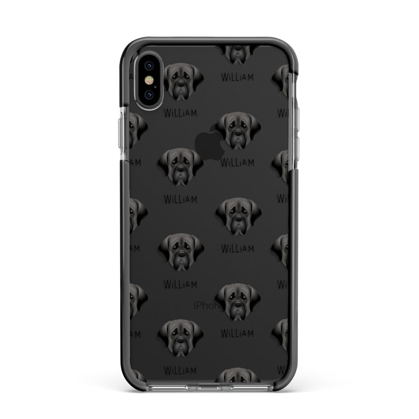 Mastiff Icon with Name Apple iPhone Xs Max Impact Case Black Edge on Black Phone