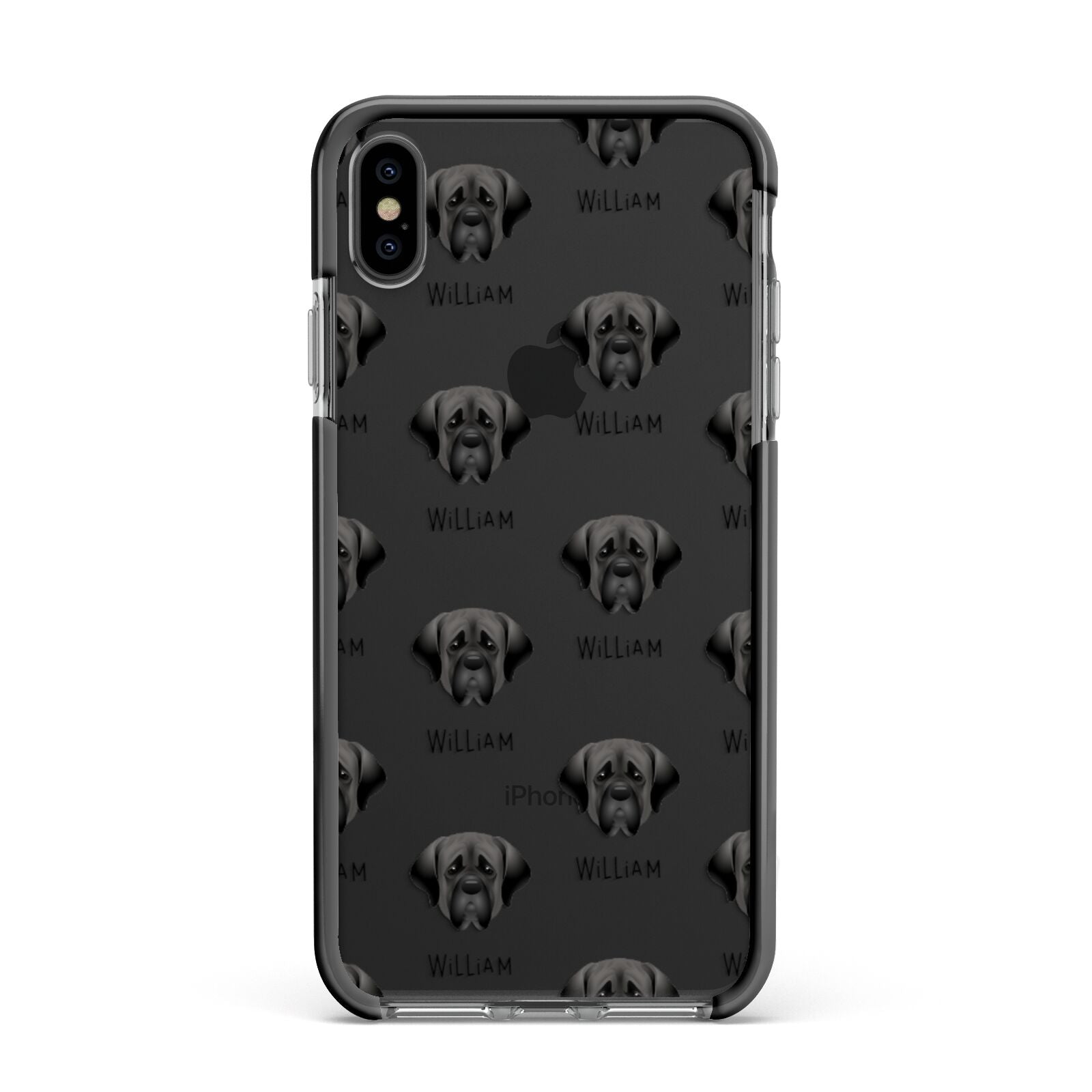 Mastiff Icon with Name Apple iPhone Xs Max Impact Case Black Edge on Black Phone