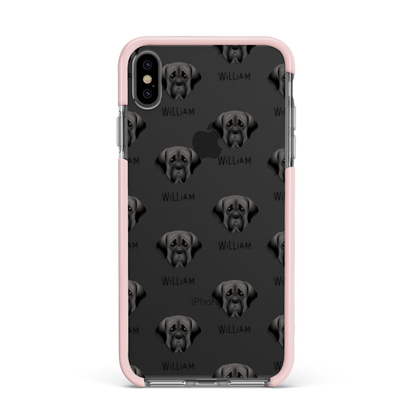 Mastiff Icon with Name Apple iPhone Xs Max Impact Case Pink Edge on Black Phone