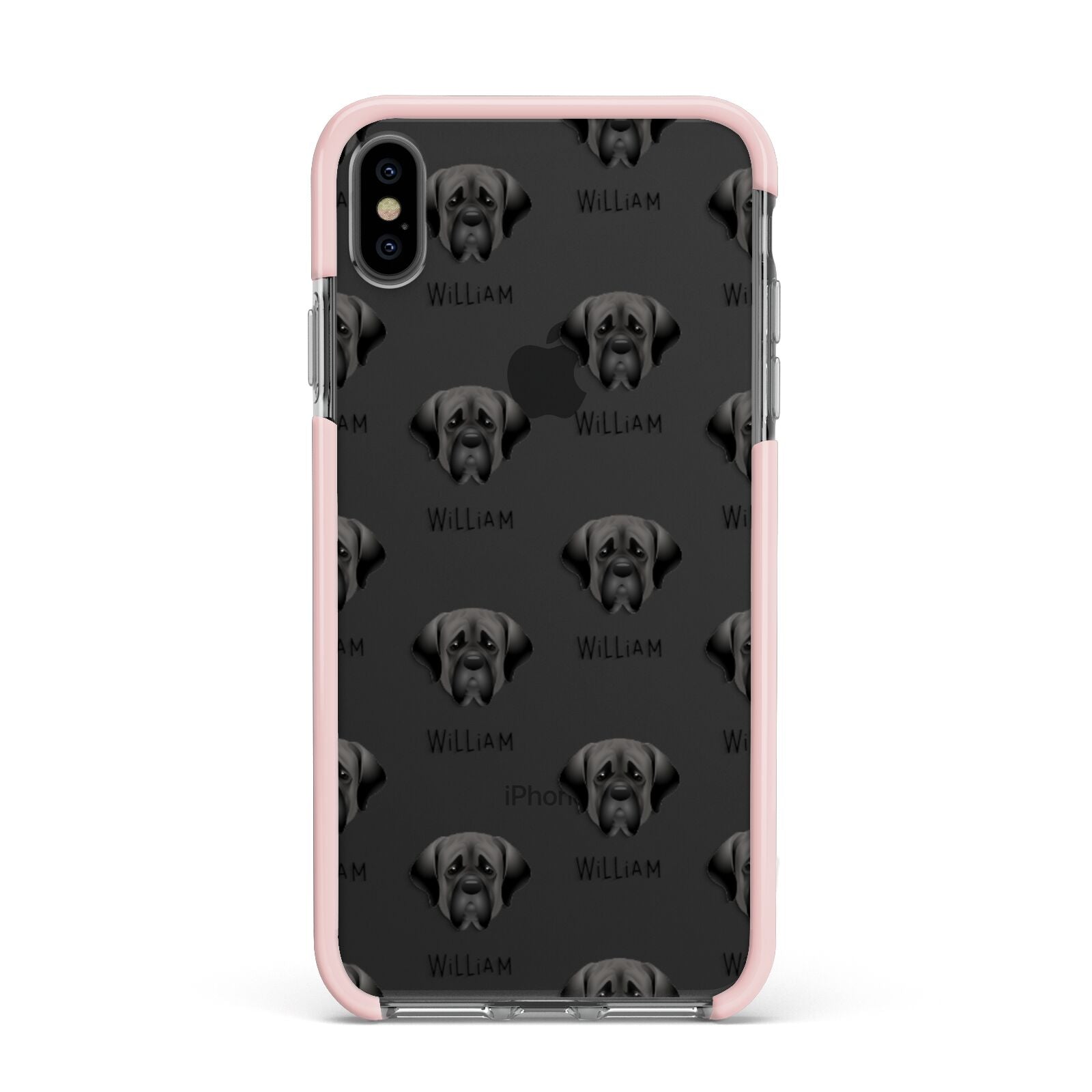 Mastiff Icon with Name Apple iPhone Xs Max Impact Case Pink Edge on Black Phone