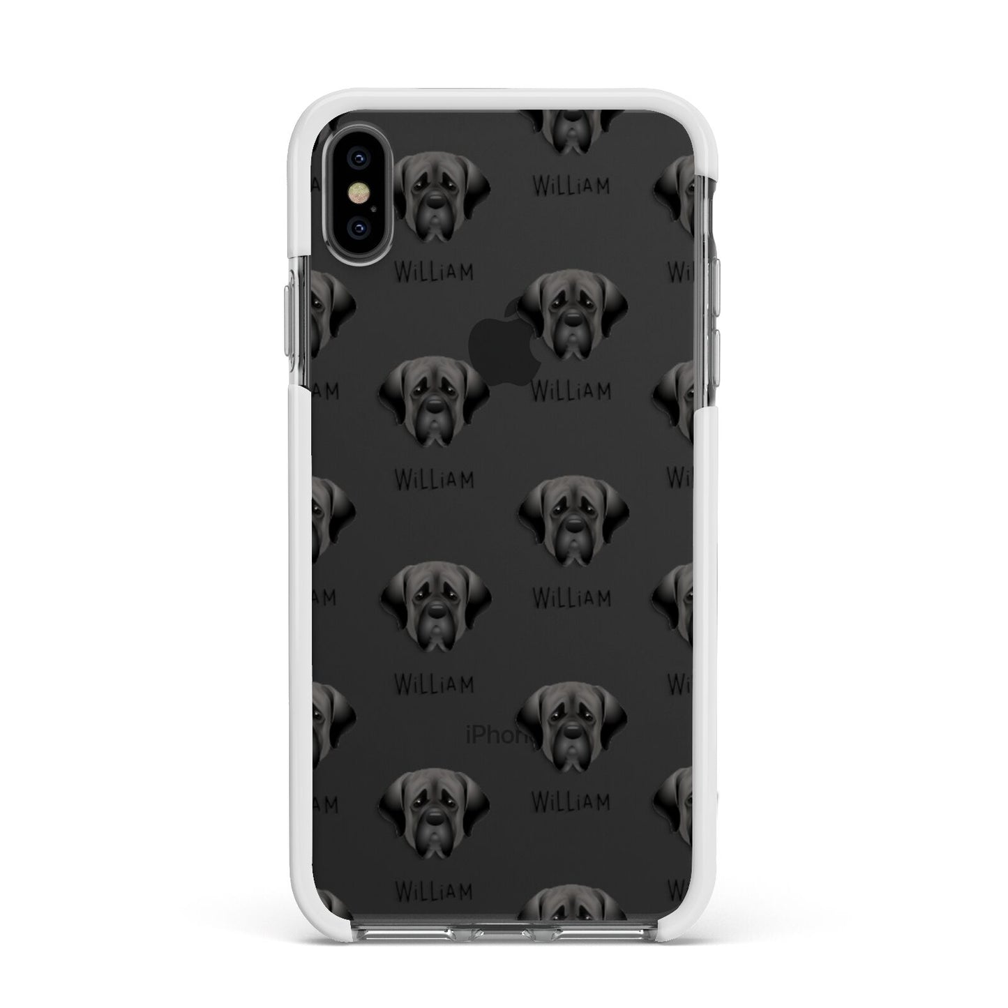 Mastiff Icon with Name Apple iPhone Xs Max Impact Case White Edge on Black Phone