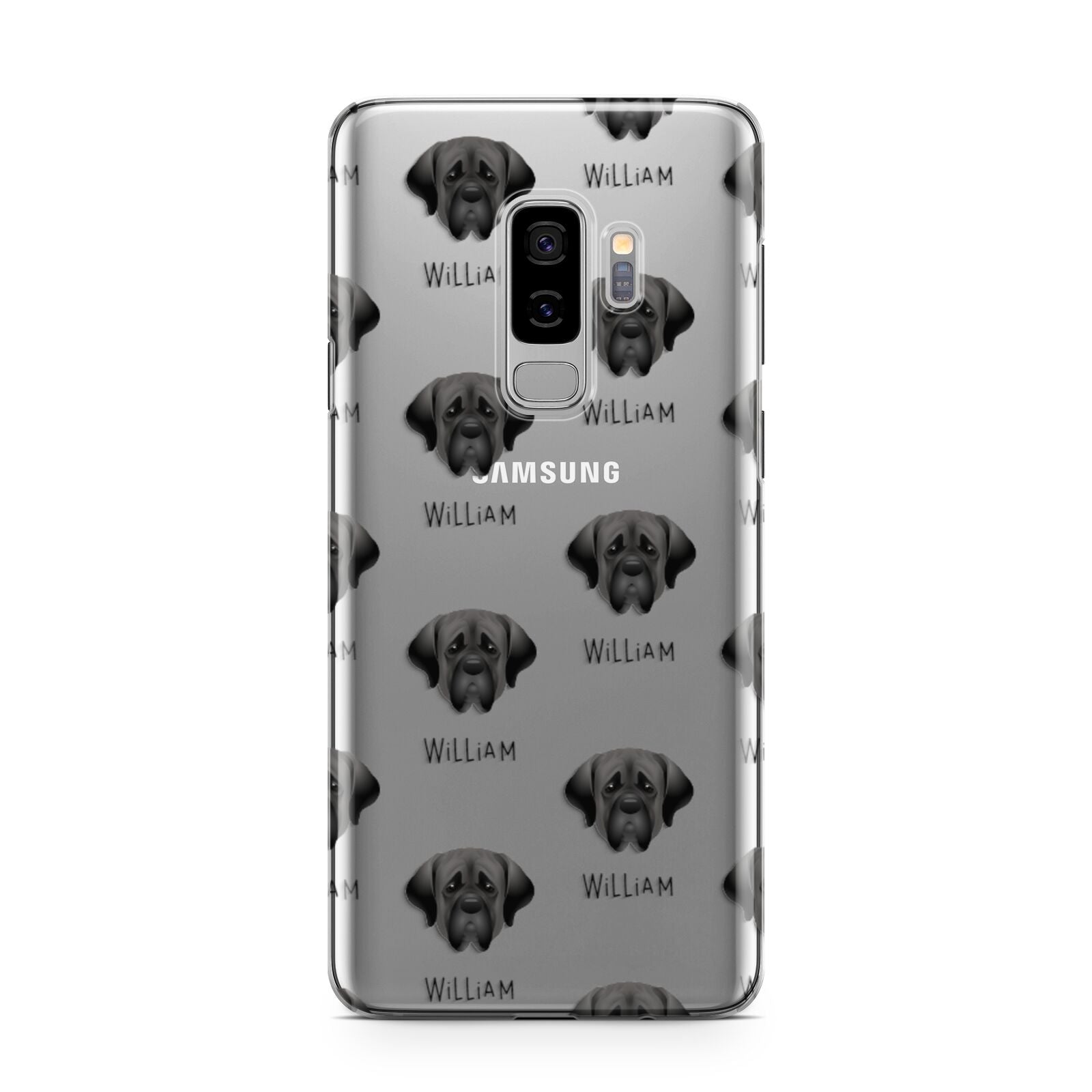 Mastiff Icon with Name Samsung Galaxy S9 Plus Case on Silver phone