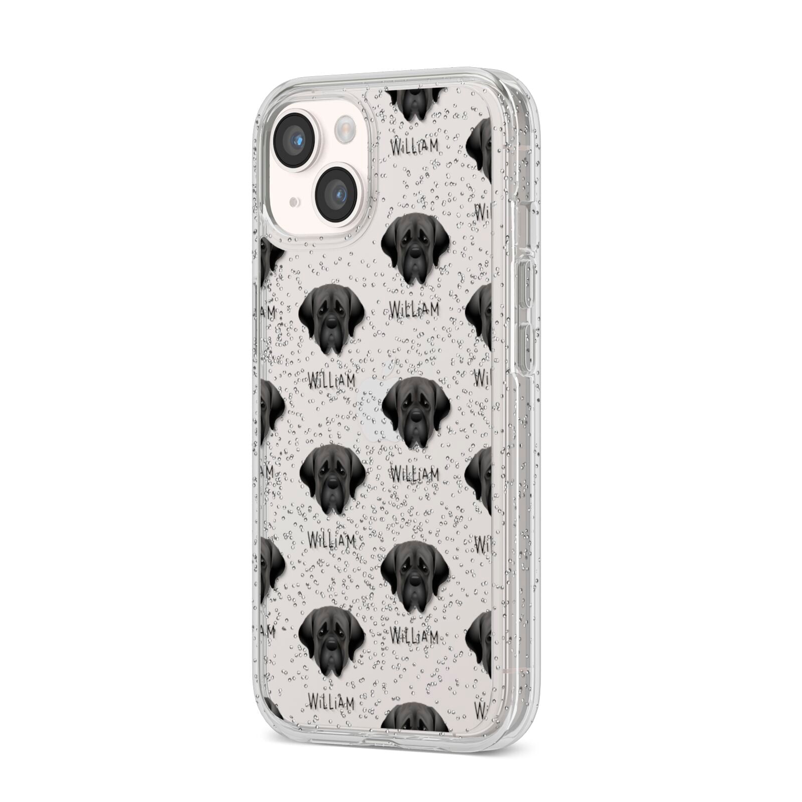 Mastiff Icon with Name iPhone 14 Glitter Tough Case Starlight Angled Image