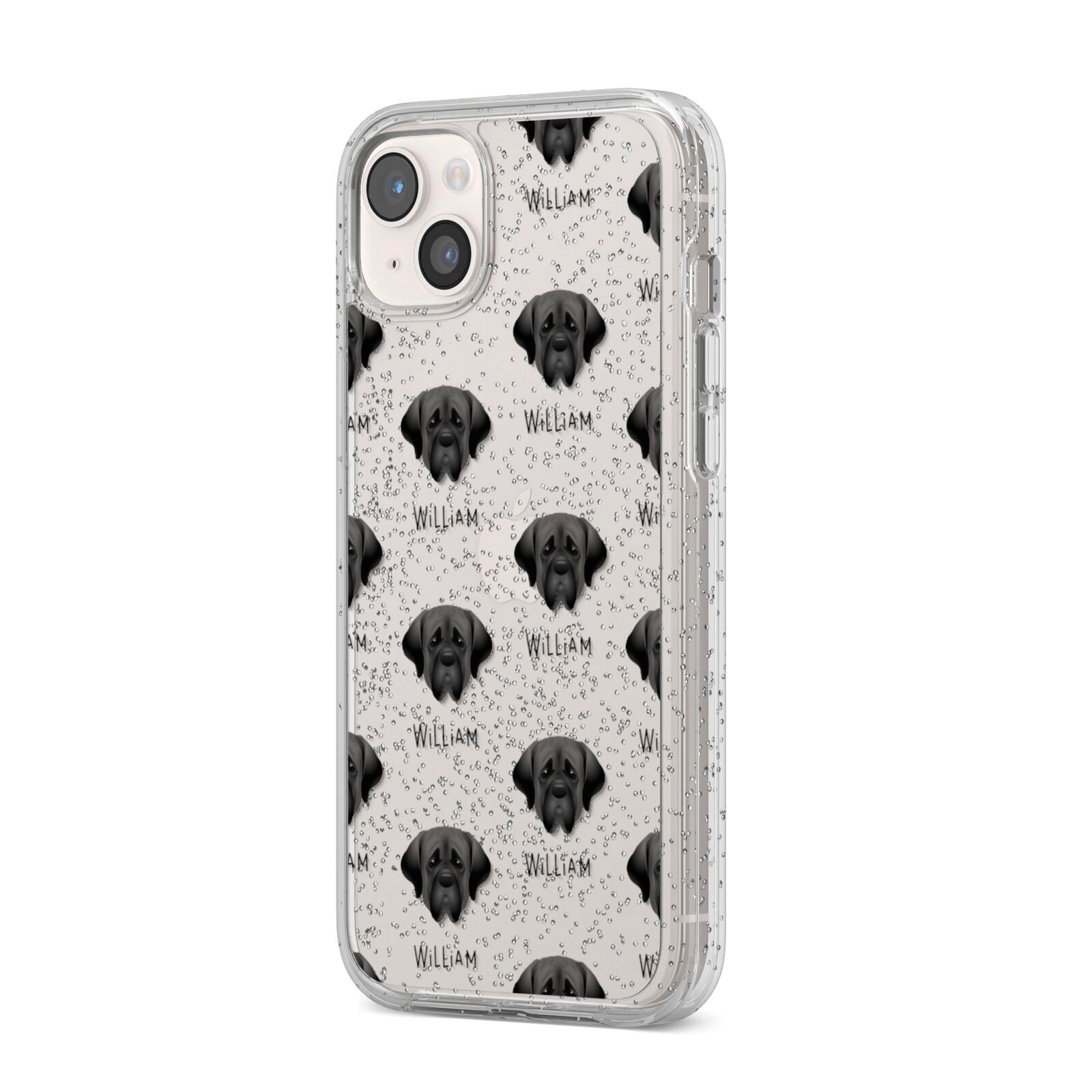 Mastiff Icon with Name iPhone 14 Plus Glitter Tough Case Starlight Angled Image