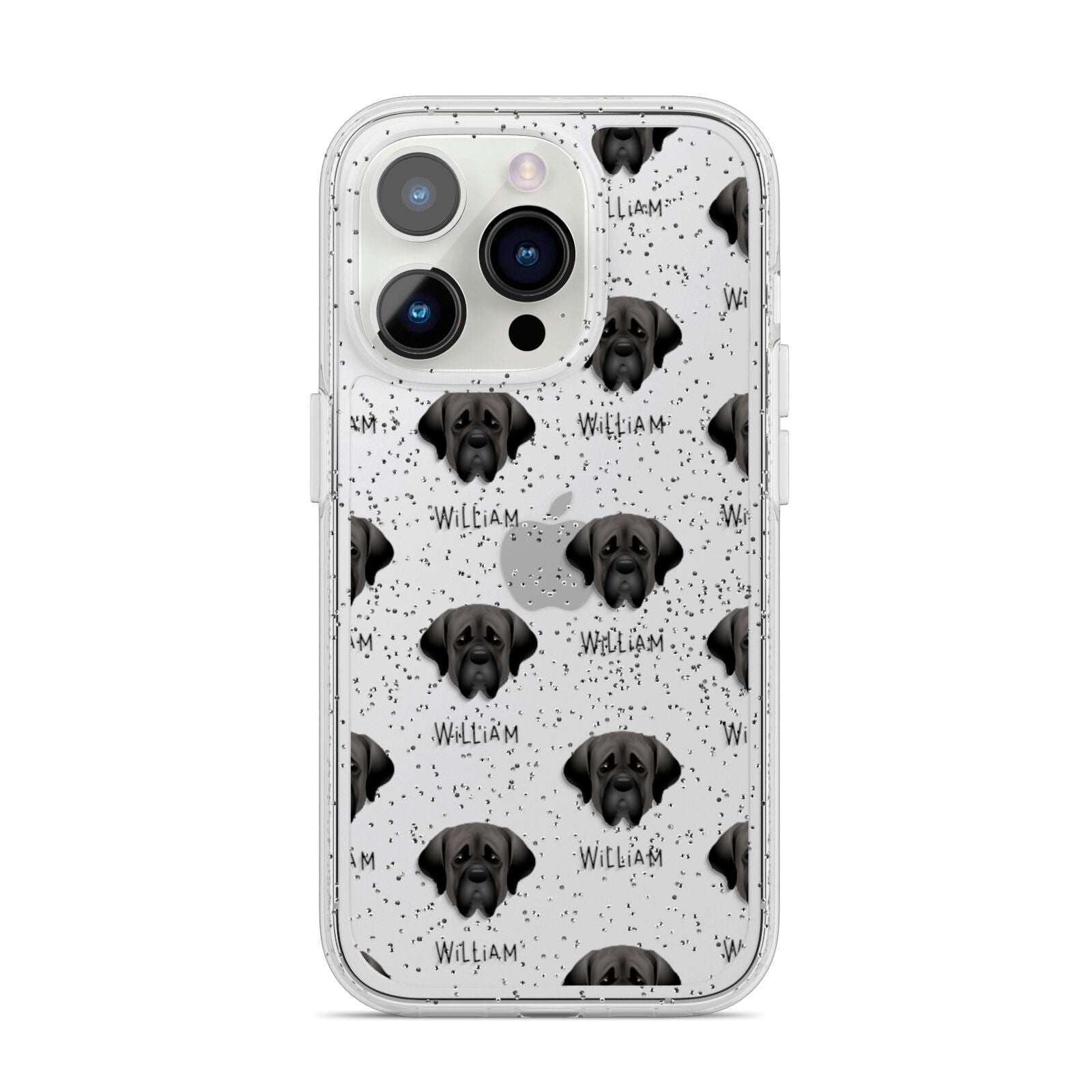 Mastiff Icon with Name iPhone 14 Pro Glitter Tough Case Silver