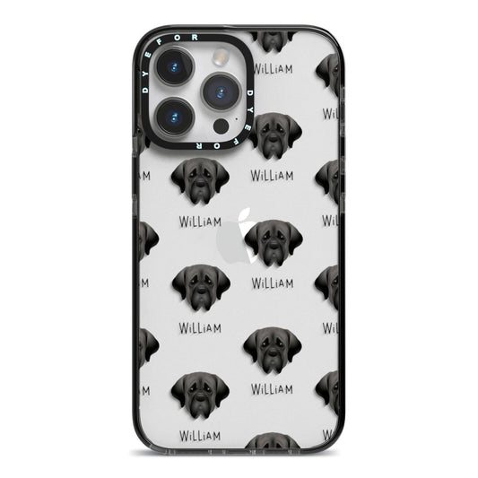 Mastiff Icon with Name iPhone 14 Pro Max Black Impact Case on Silver phone