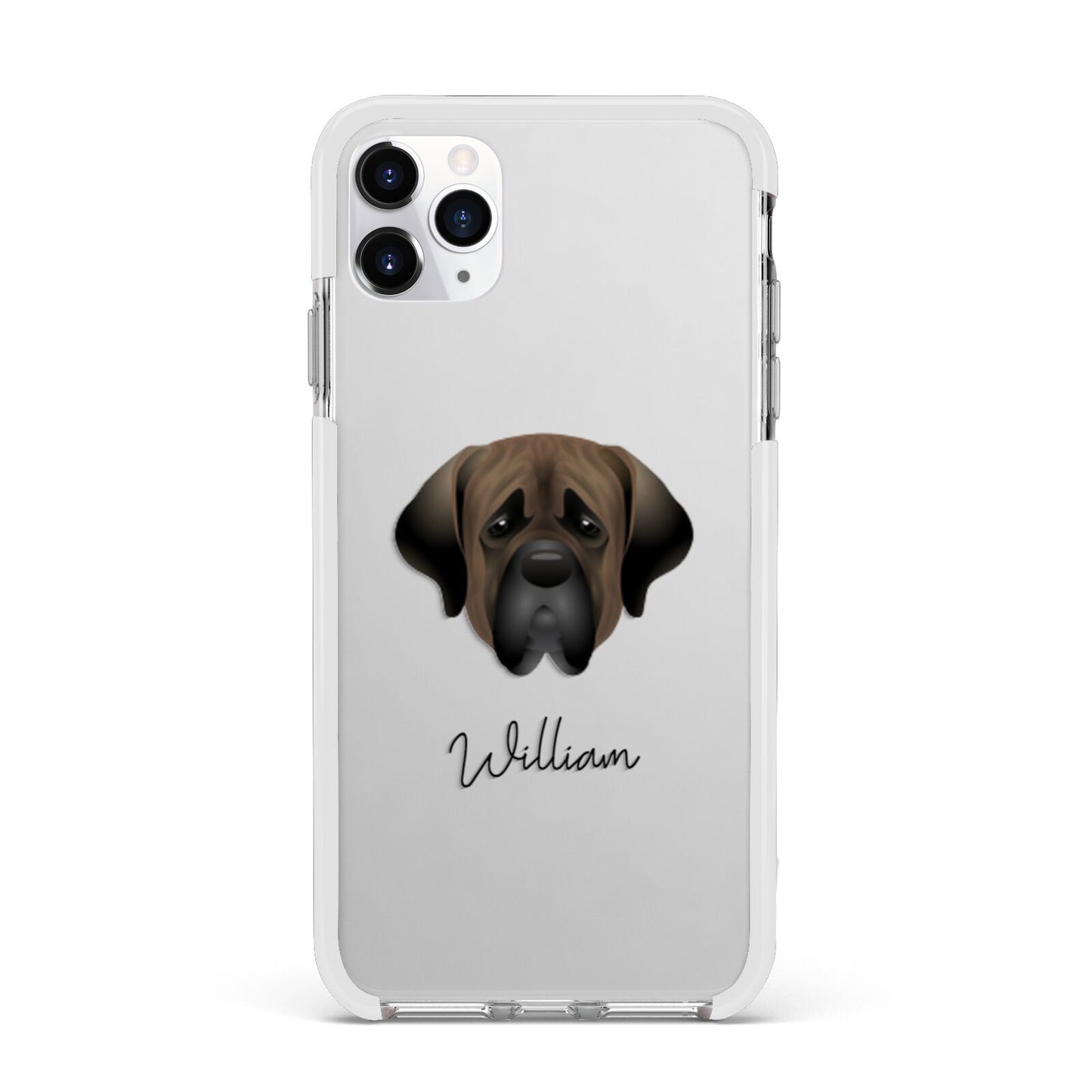 Mastiff Personalised Apple iPhone 11 Pro Max in Silver with White Impact Case