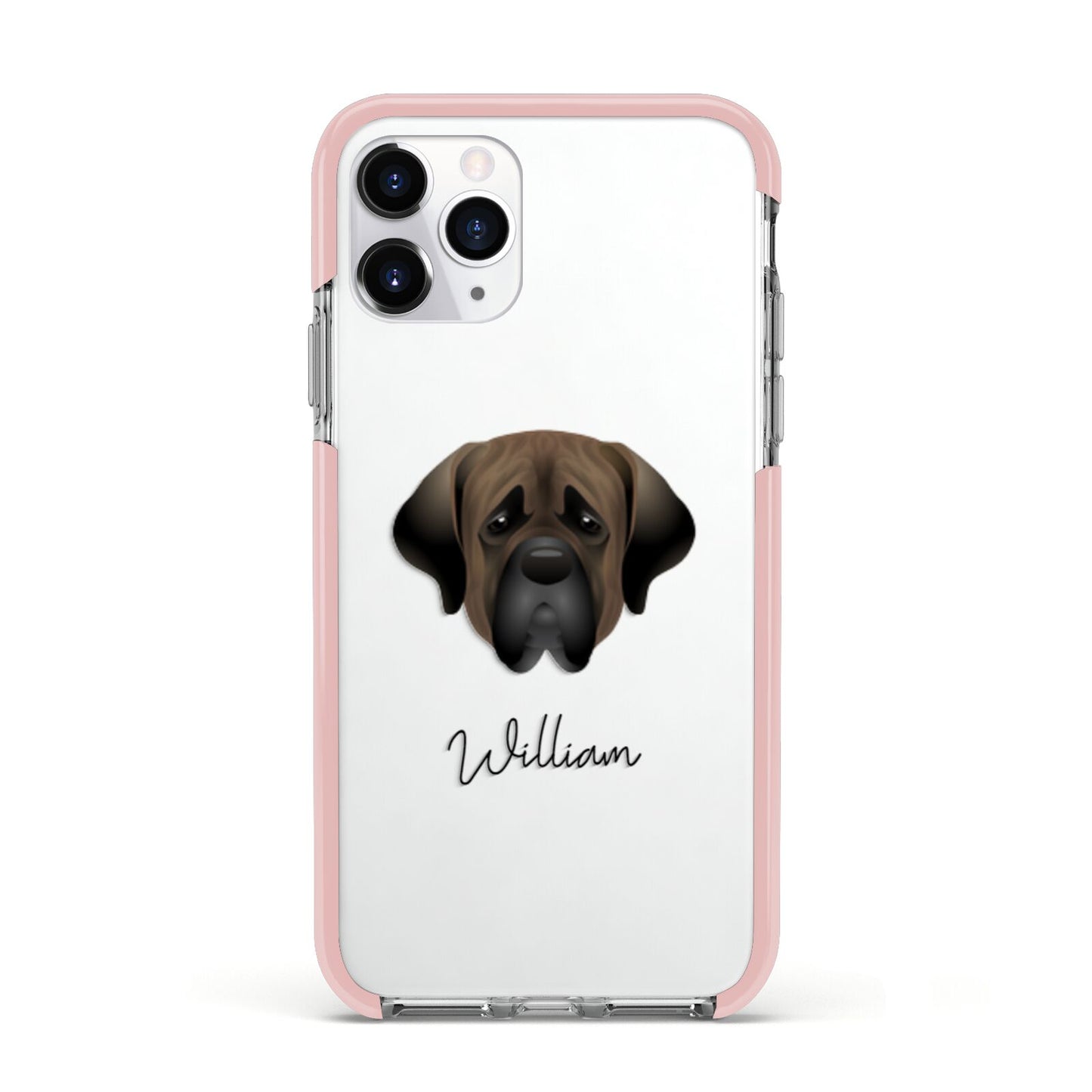 Mastiff Personalised Apple iPhone 11 Pro in Silver with Pink Impact Case