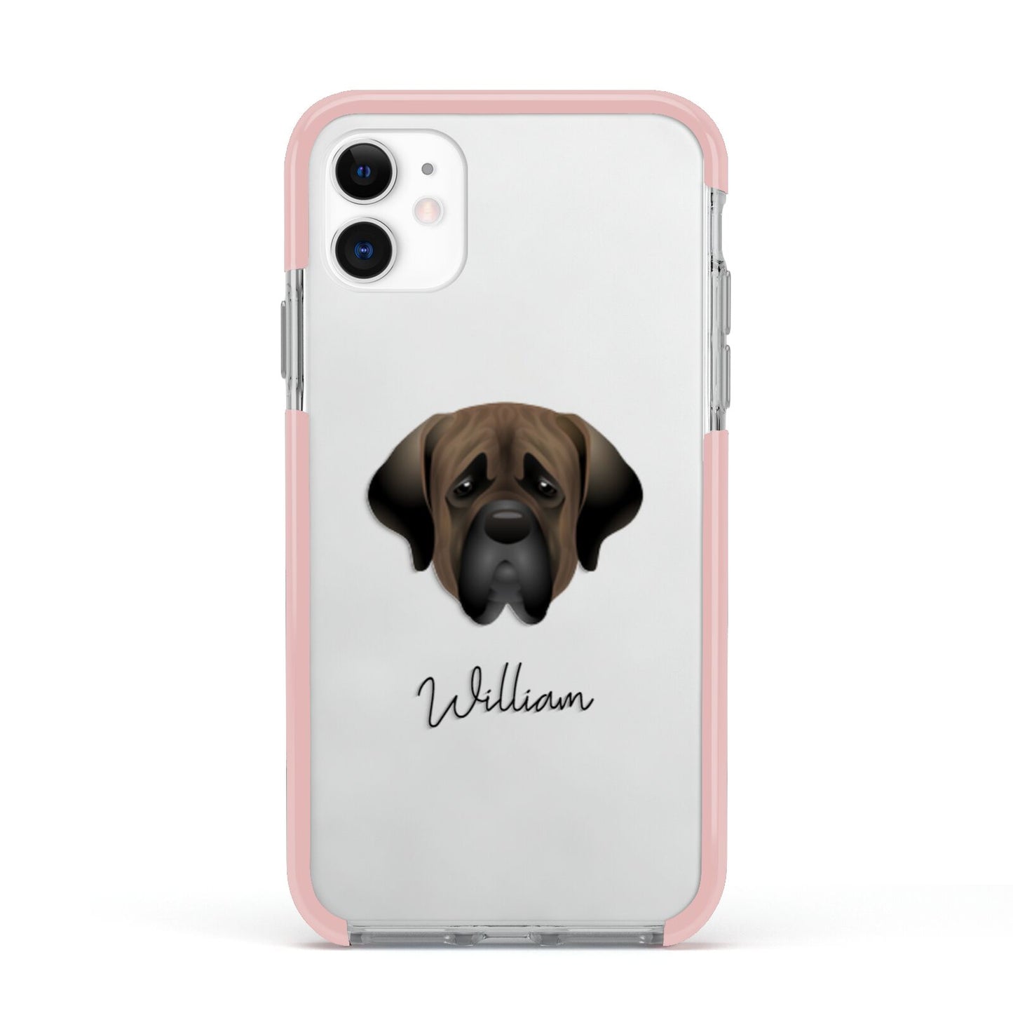 Mastiff Personalised Apple iPhone 11 in White with Pink Impact Case