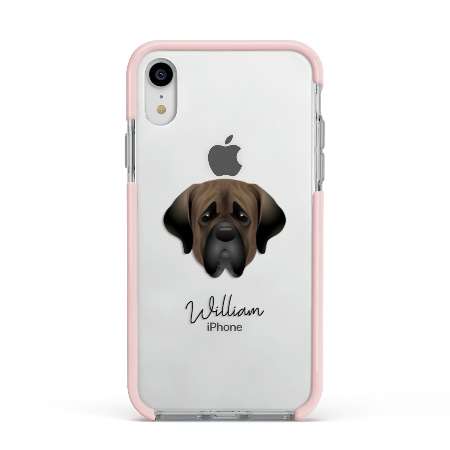 Mastiff Personalised Apple iPhone XR Impact Case Pink Edge on Silver Phone