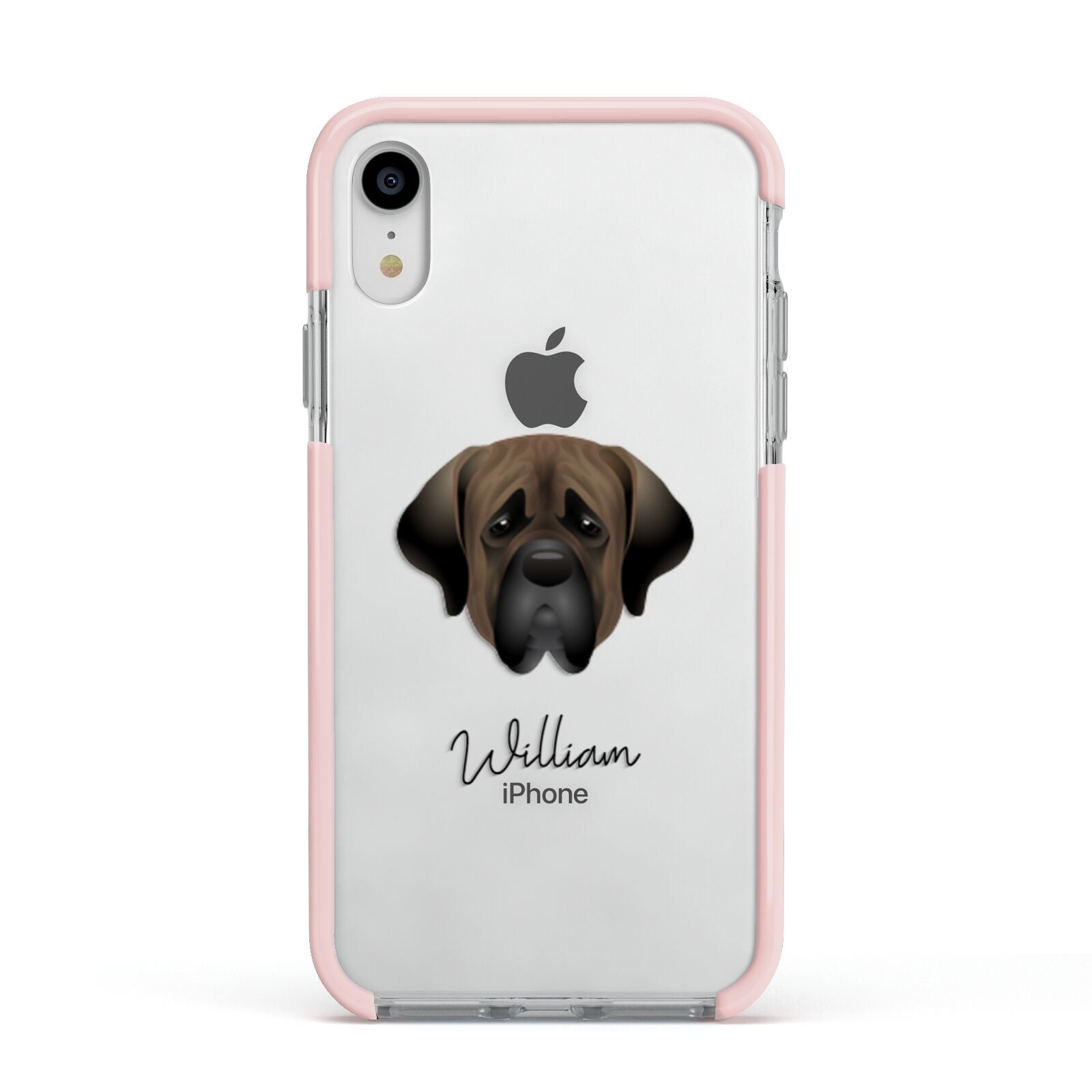 Mastiff Personalised Apple iPhone XR Impact Case Pink Edge on Silver Phone
