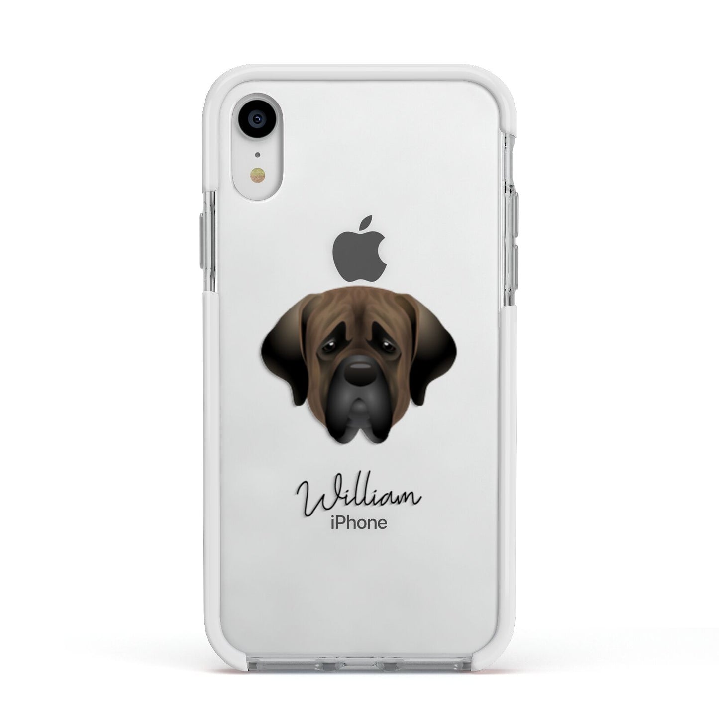 Mastiff Personalised Apple iPhone XR Impact Case White Edge on Silver Phone