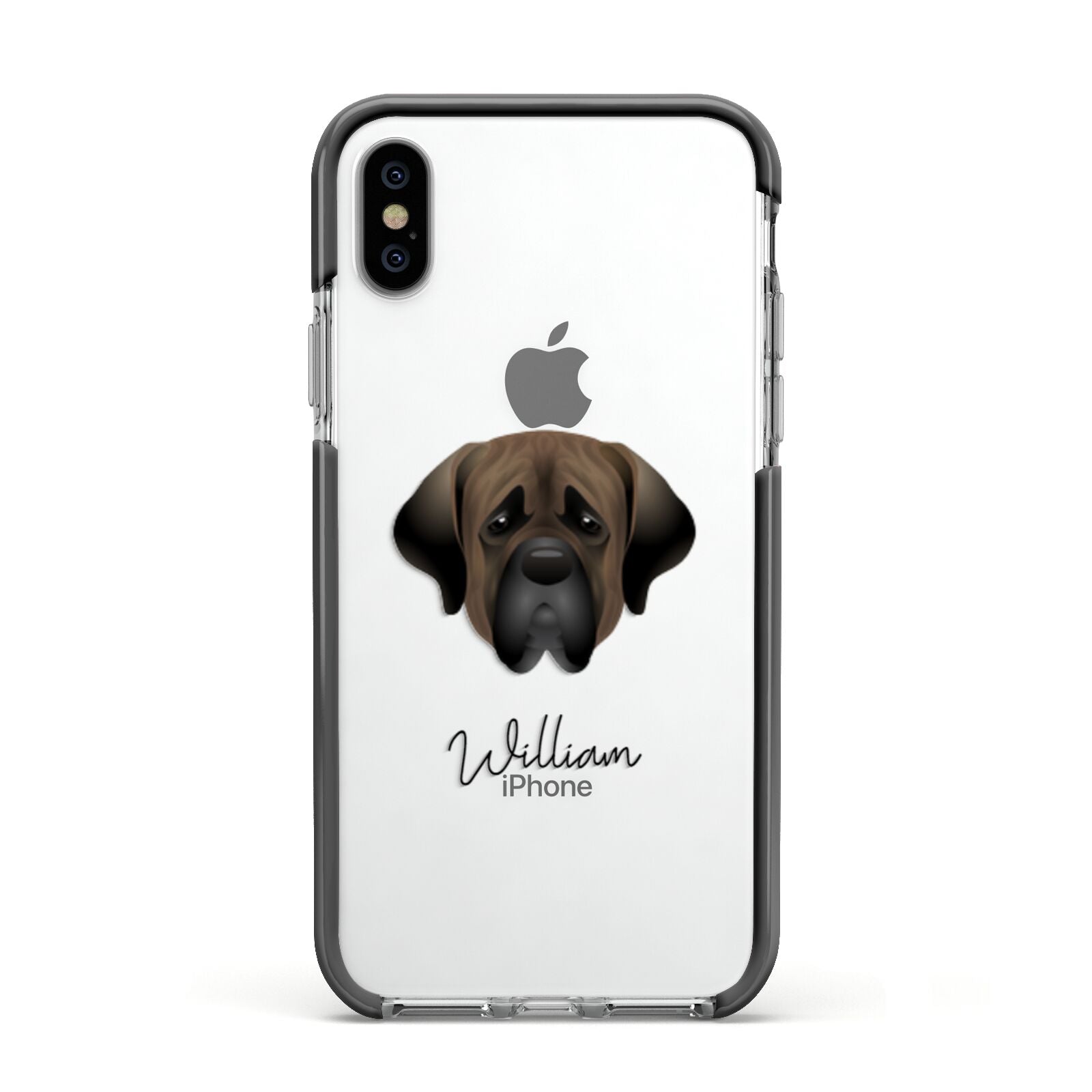 Mastiff Personalised Apple iPhone Xs Impact Case Black Edge on Silver Phone