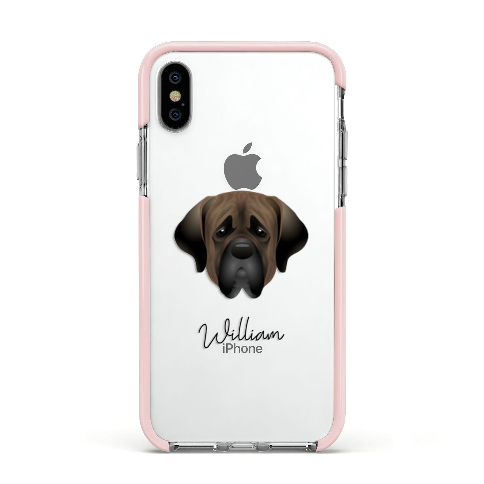 Mastiff Personalised Apple iPhone Xs Impact Case Pink Edge on Silver Phone