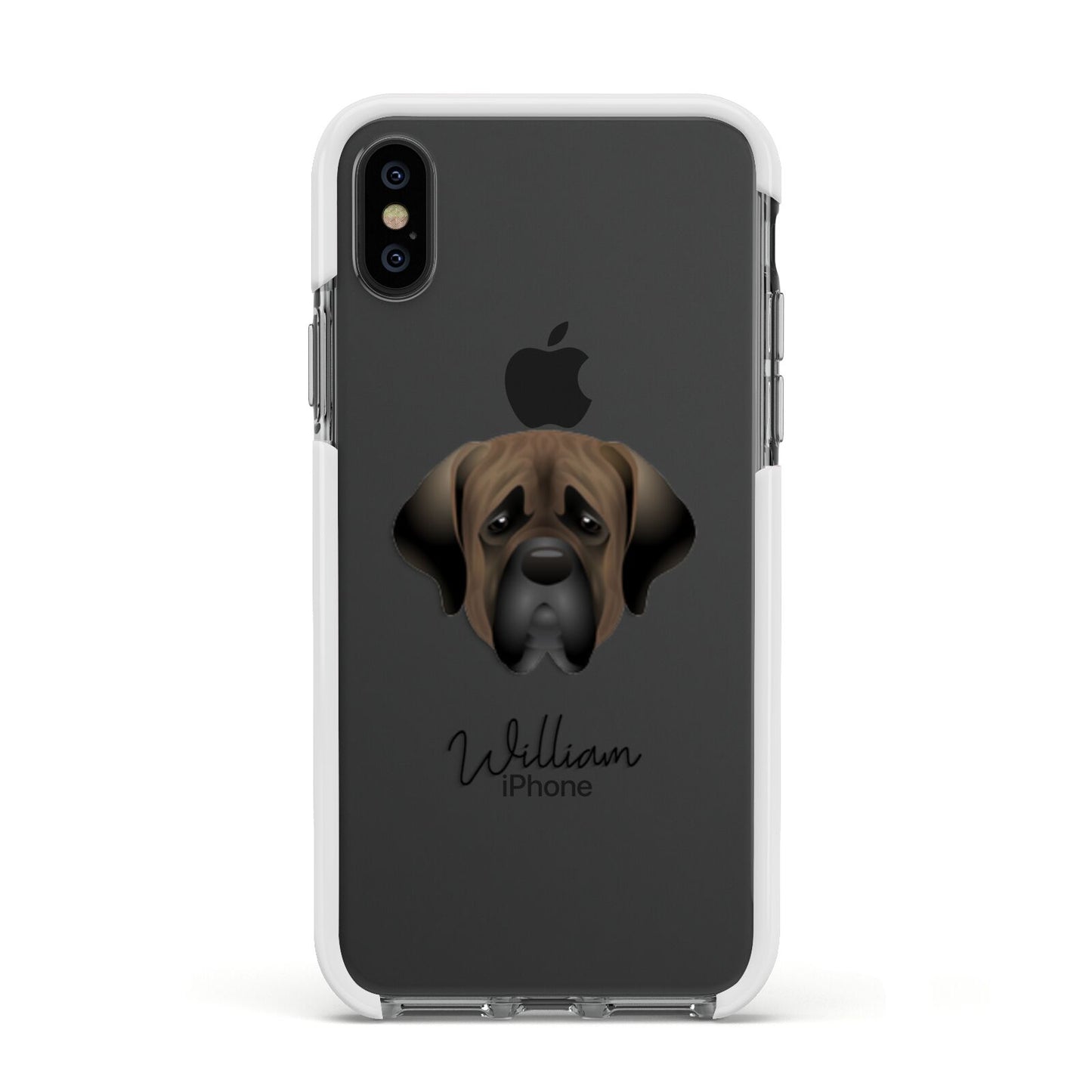 Mastiff Personalised Apple iPhone Xs Impact Case White Edge on Black Phone