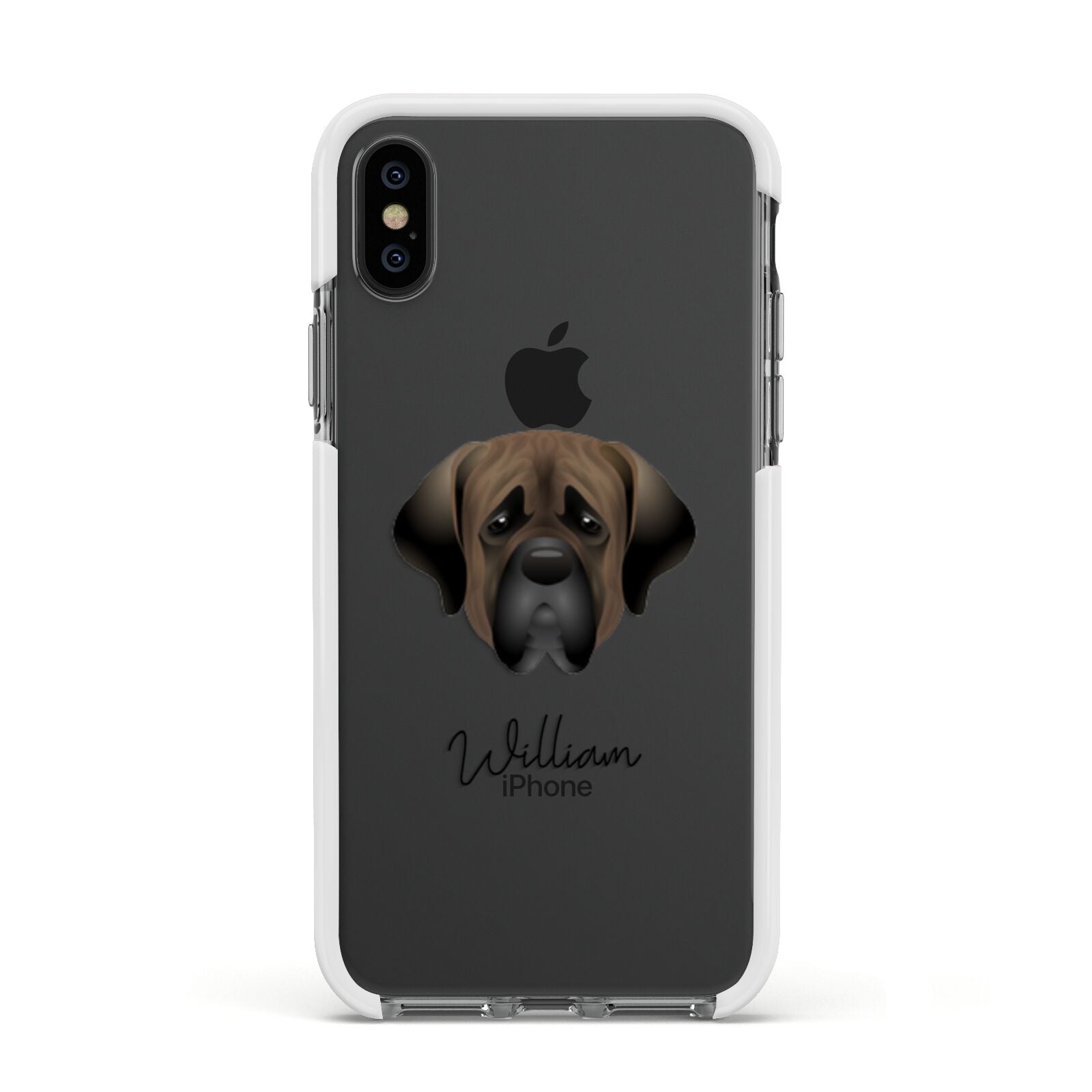 Mastiff Personalised Apple iPhone Xs Impact Case White Edge on Black Phone